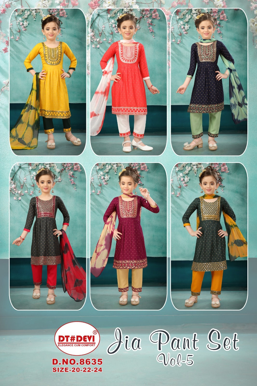 Jia Vol 5-8635 Dt Devi Rayon Girls Readymade Pant Suits Wholesaler India