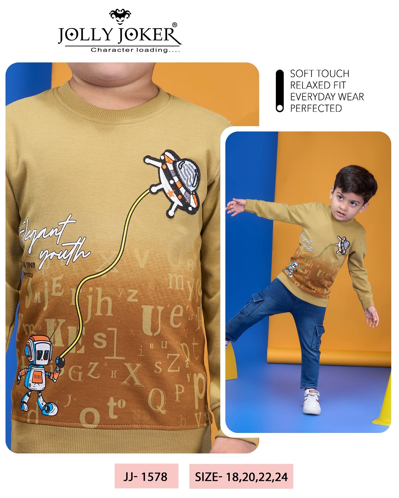 Jj 1578 Stickers Jolly Joker Cotton Looper Boys Tshirt Supplier Ahmedabad