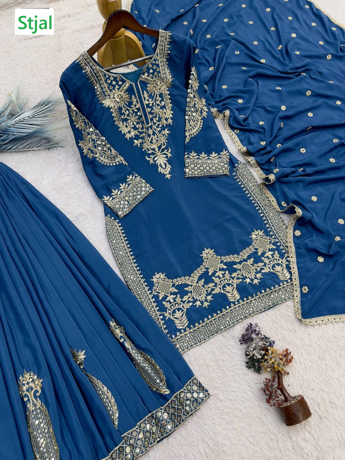 Jl 1064 Stjal Crepe Silk Readymade Plazzo Style Suits Exporter India