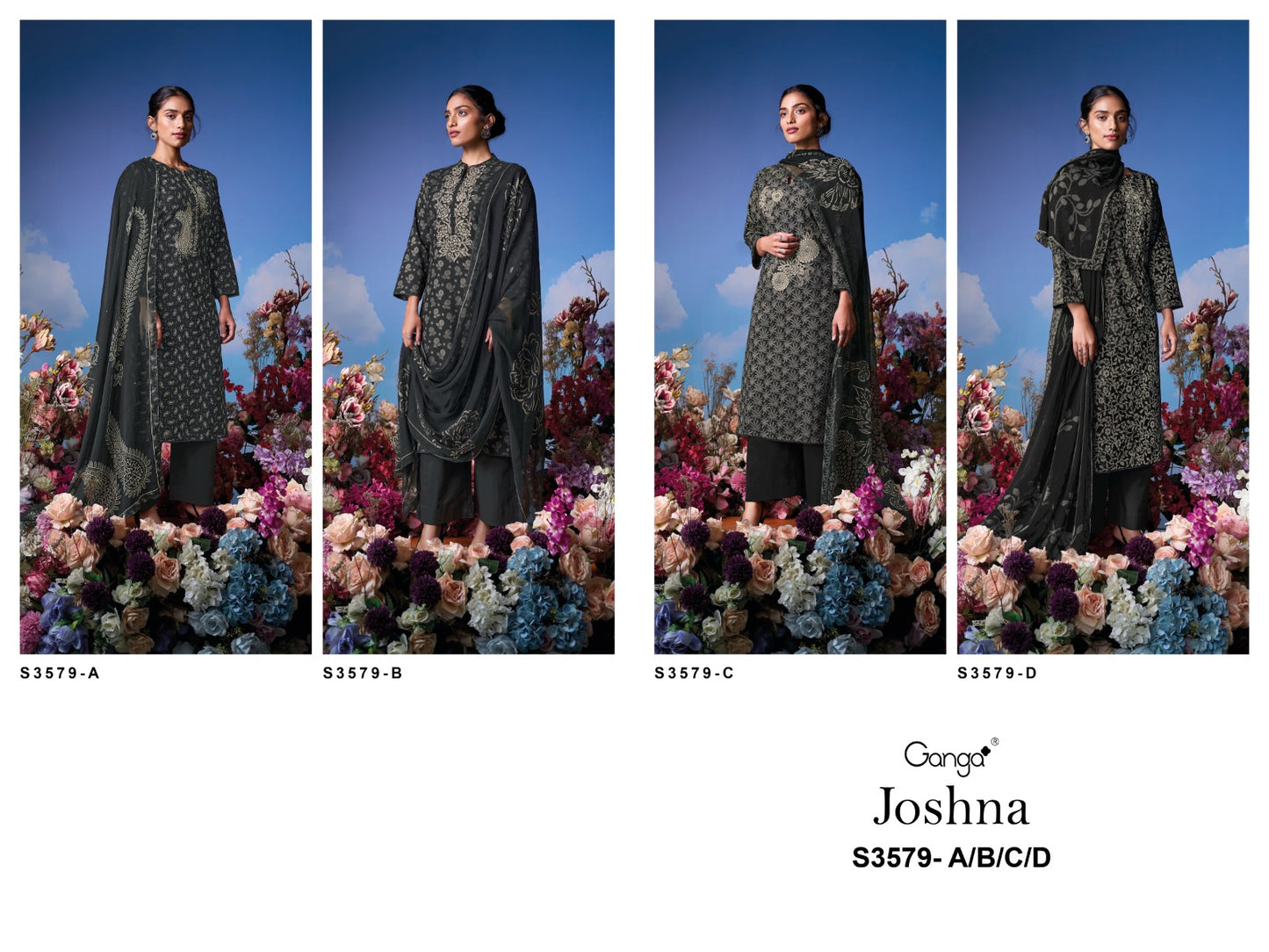 Joshna 3579 Black Special Ganga Cotton Plazzo Style Suits Wholesale
