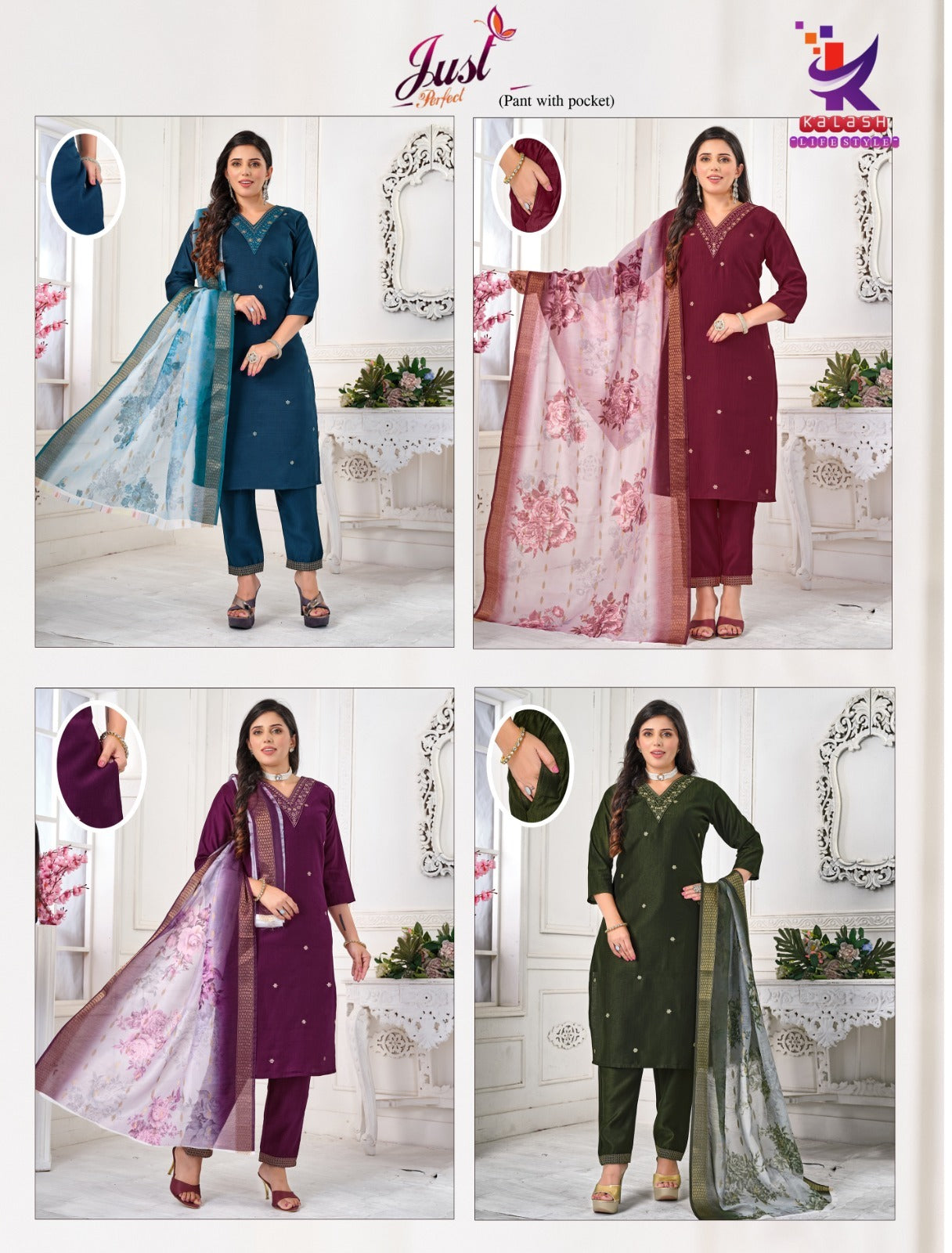 Just Perfect Mlm Kalash Lifestyle Bombay Readymade Pant Style Suits Manufacturer Gujarat
