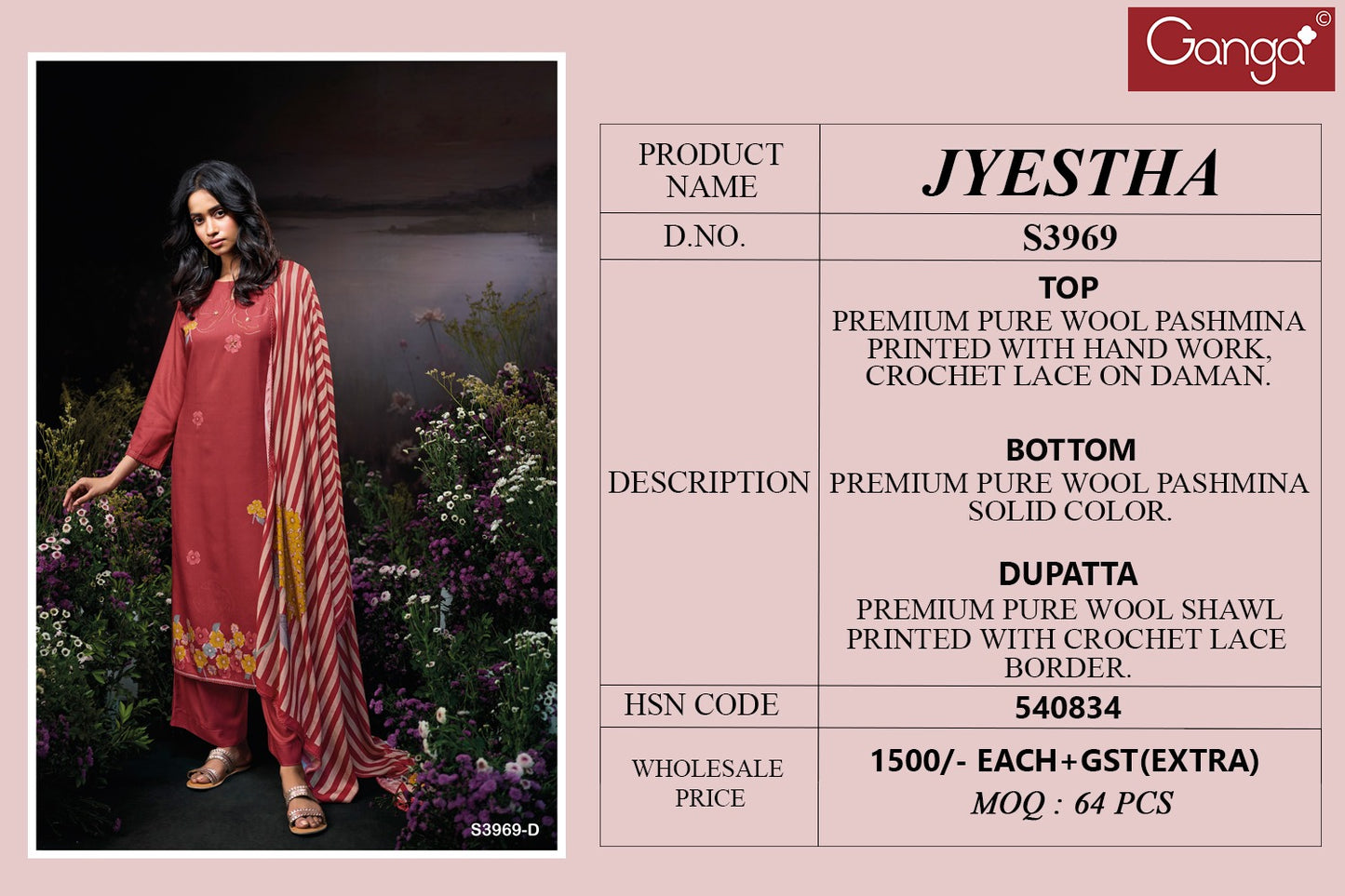 Jyestha 3969 Ganga Pashmina Suits Supplier Gujarat