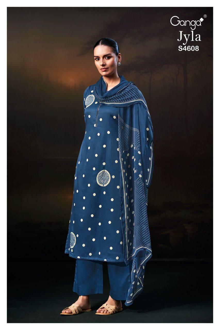 Jyla 4608 Ganga Cotton Satin Pant Style Suits Exporter India