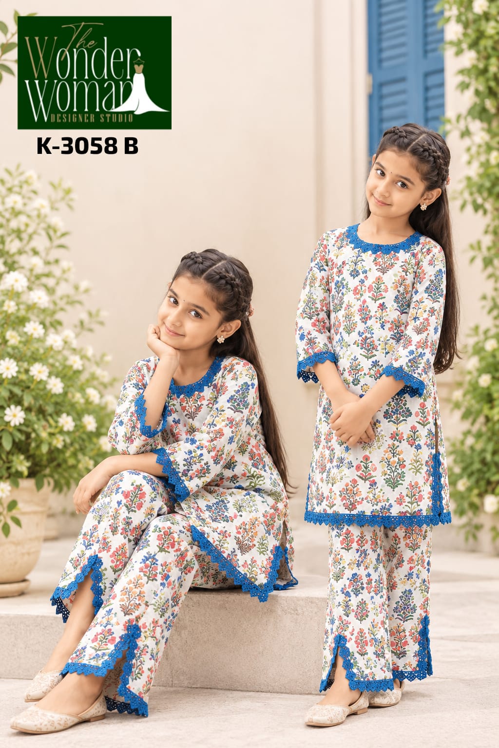 K-3058 The Wonder Woman Cotton Girls Co Ord Set Wholesale Price