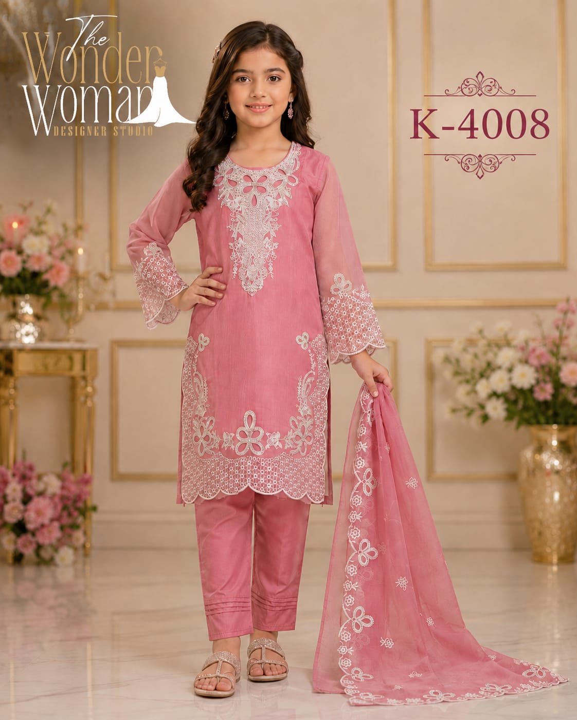 K 4008 The Wonder Woman Soft Organza Readymade Pant Style Suits Wholesale Price