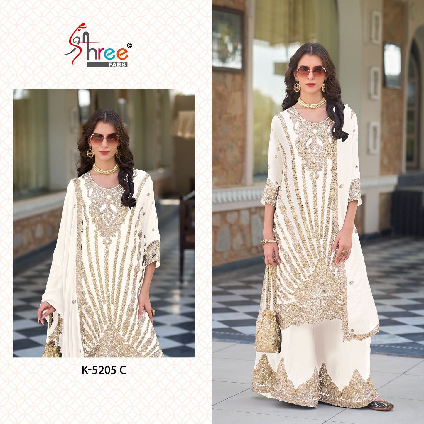 K 5205 Abc Shree Fabs Chinon Pakistani Readymade Suits Wholesale