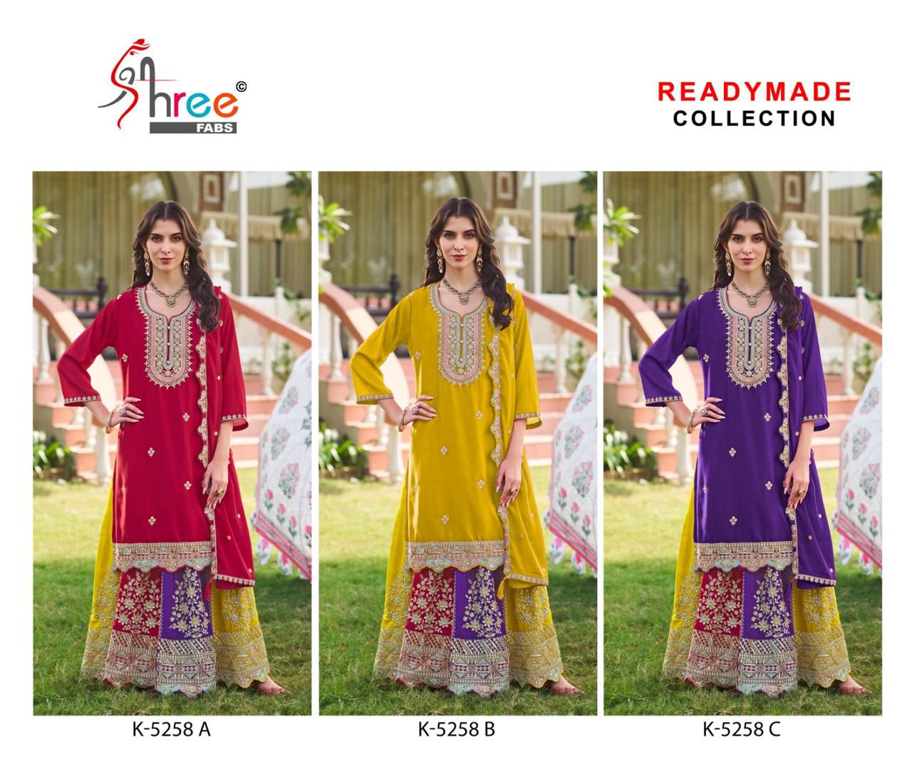 K 5258 Shree Fabs Chinon Pakistani Readymade Suits Manufacturer