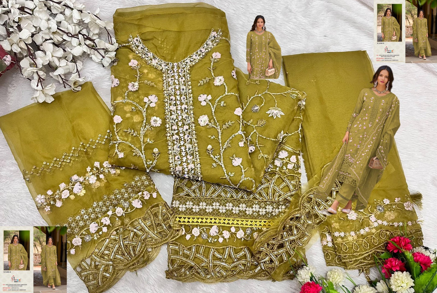 K 5390 Shree Fabs Organza Pakistani Salwar Suits Wholesaler Ahmedabad