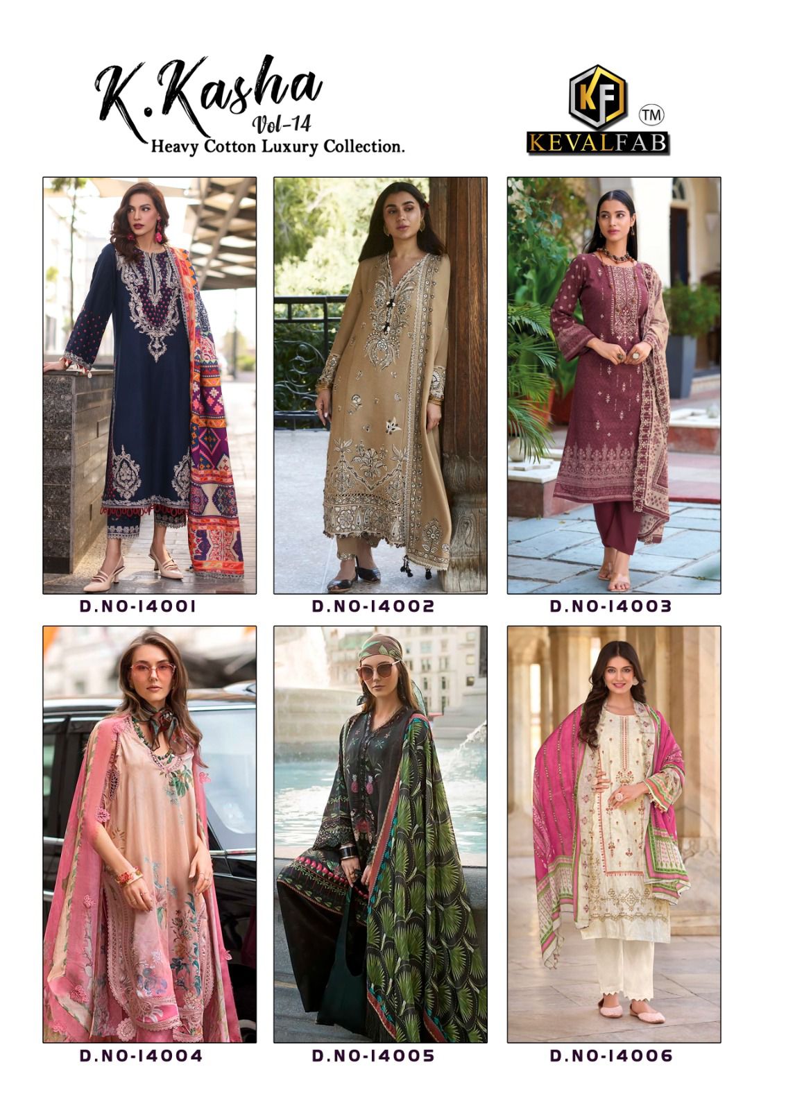 K Kasha Vol 14 Heavy Cotton Luxury Collection Keval Fab Karachi Salwar Suits Manufacturer Gujarat