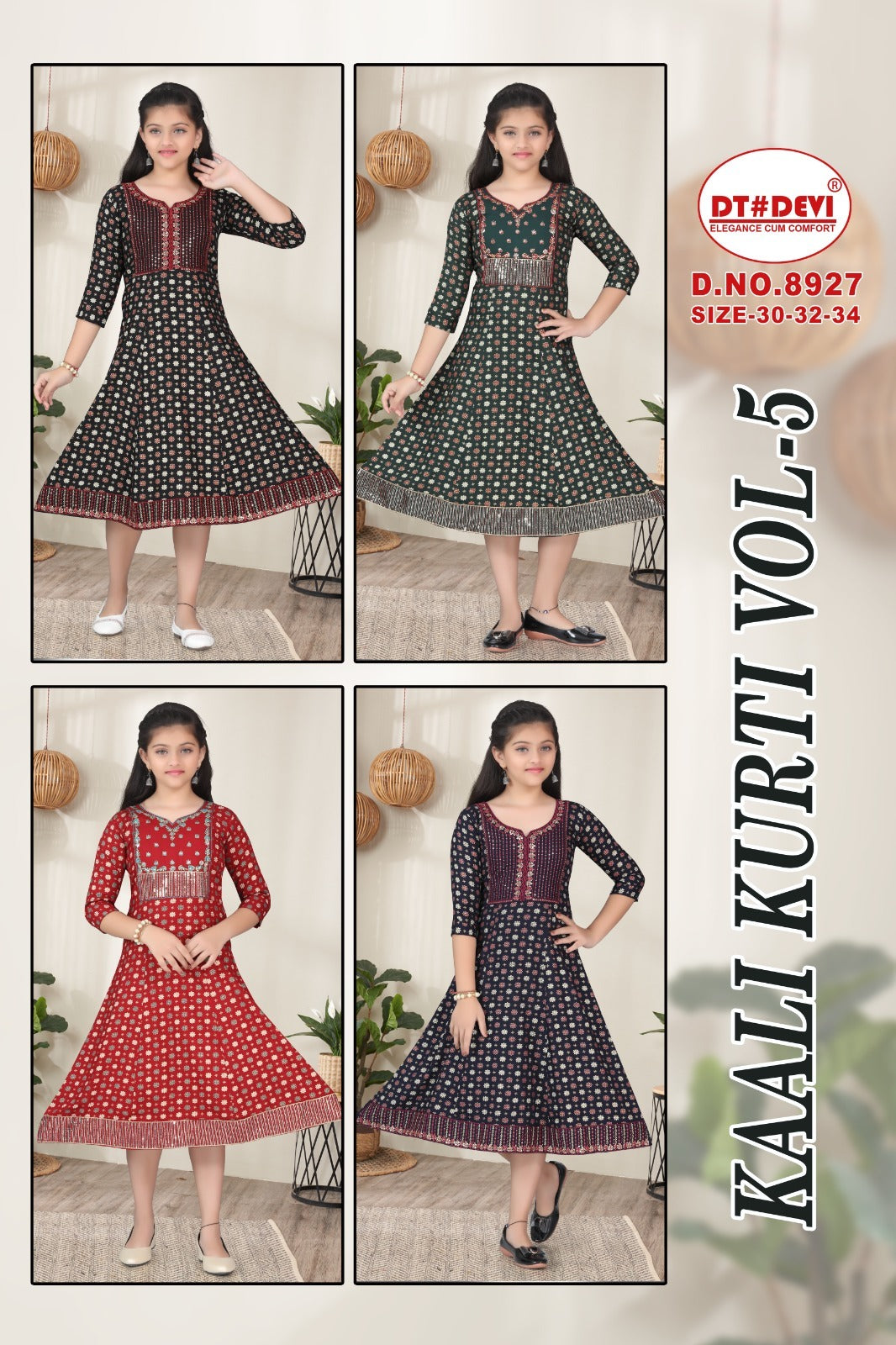 Kaali Vol 5 Dn 8927 Dt Devi Reyon Girls Anarkali Kurti Exporter Ahmedabad