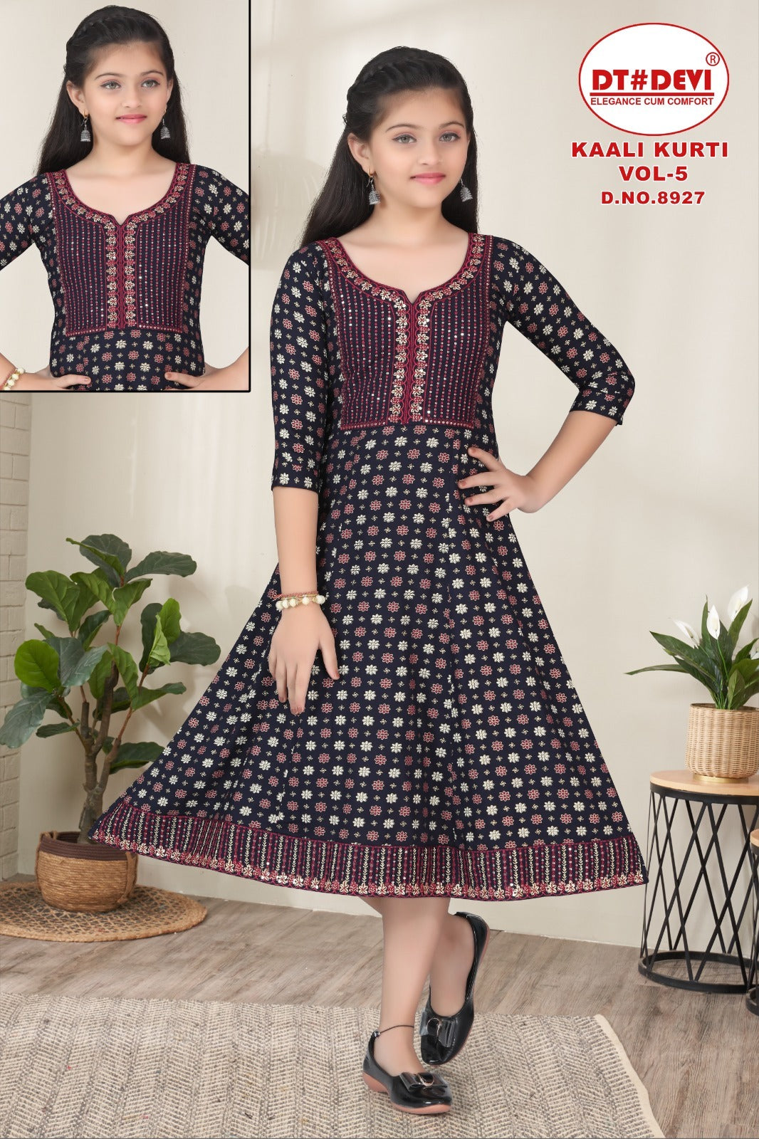 Kaali Vol 5 Dn 8927 Dt Devi Reyon Girls Anarkali Kurti Exporter Ahmedabad
