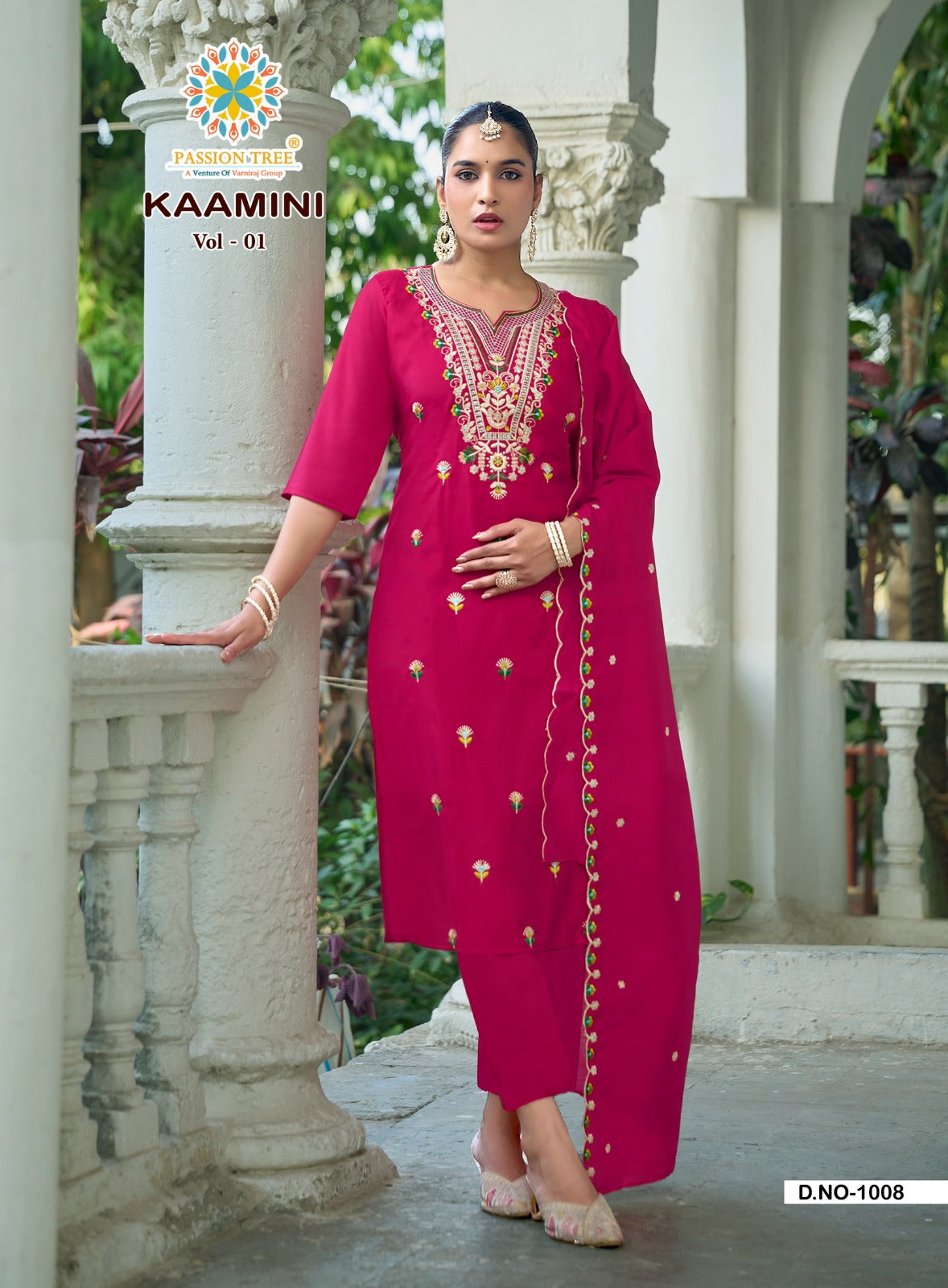 Kaamini Vol 1 Passion Tree Roman Silk Readymade Pant Style Suits Wholesaler Gujarat