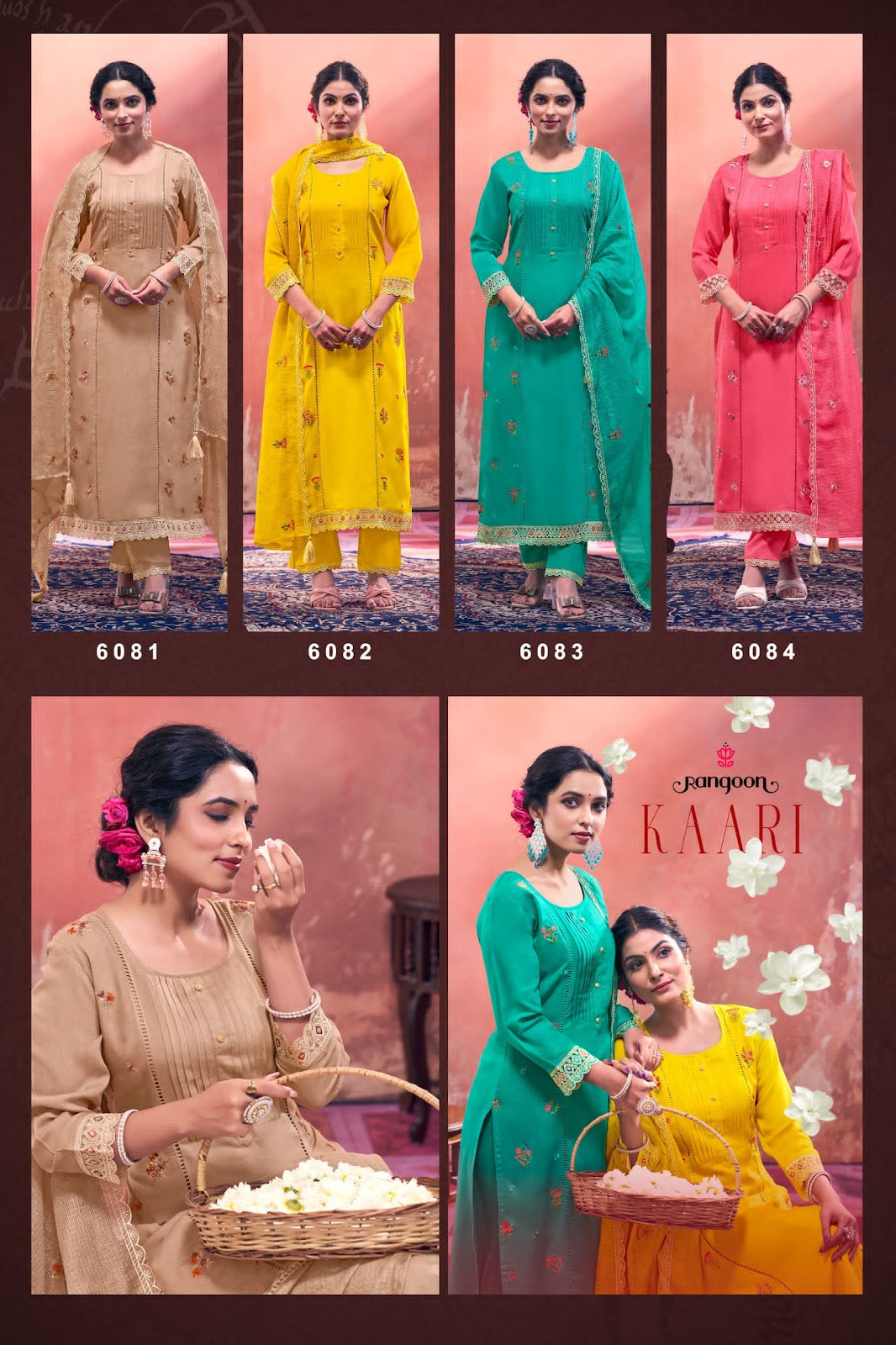 Kaari Rangoon Airjet Rayon Readymade Pant Style Suits Wholesale Rate