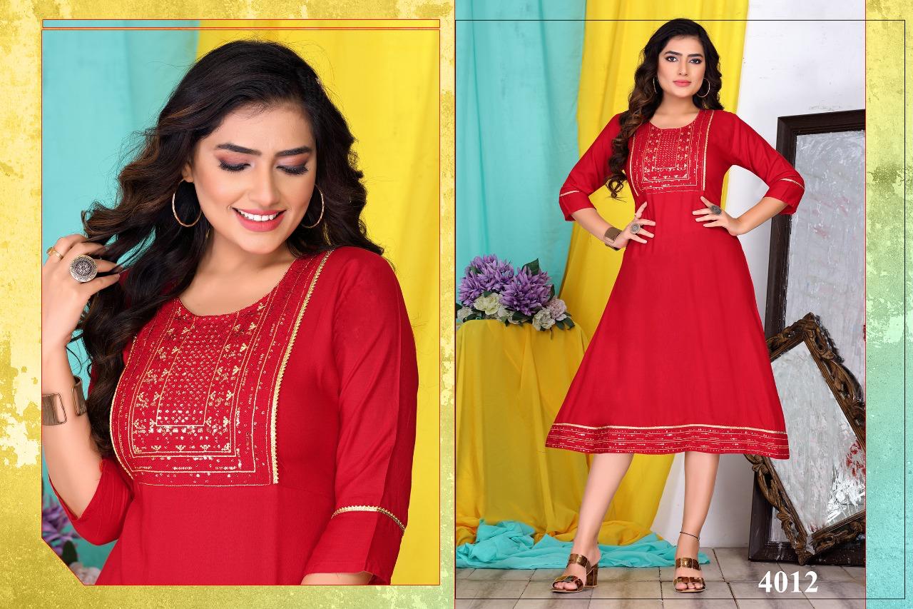 Kainnat Ramdev Creation Rayon 14Kg Anarkali Kurtis Wholesaler Ahmedabad