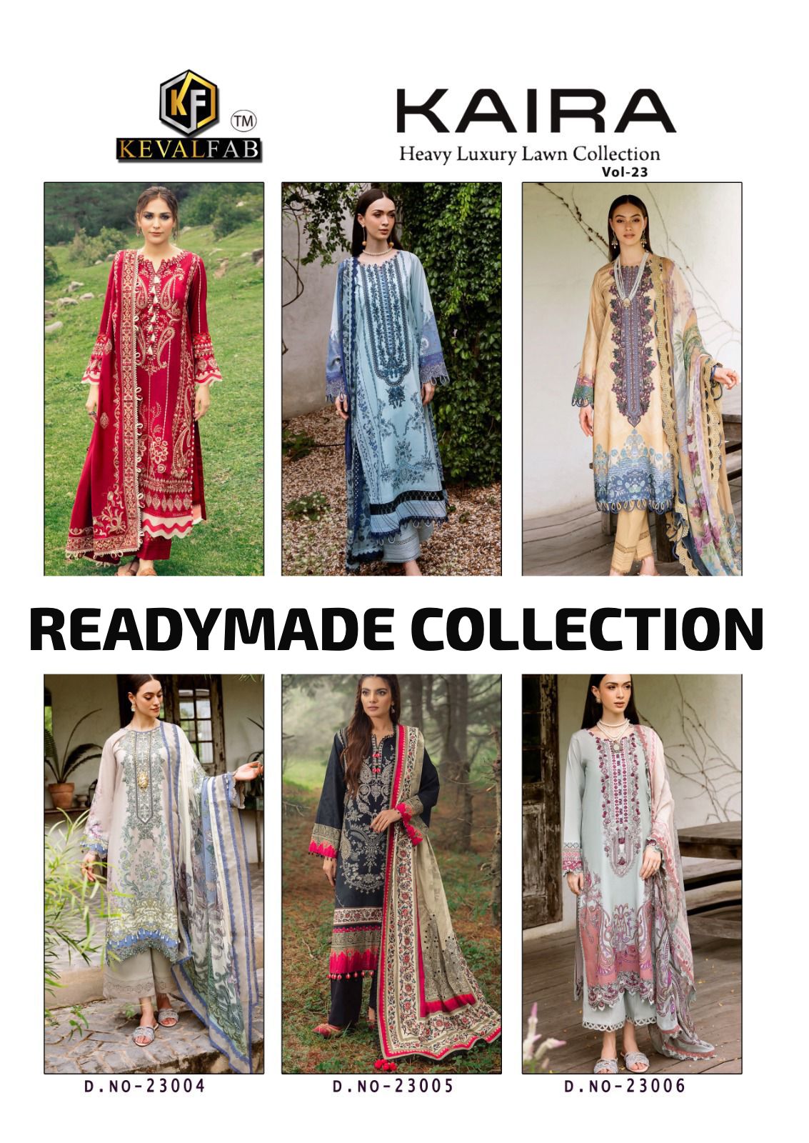 Kaira Vol 23 Heavy Luxury Lawn Collection Keval Fab Cotton Karachi Readymade Suits Supplier