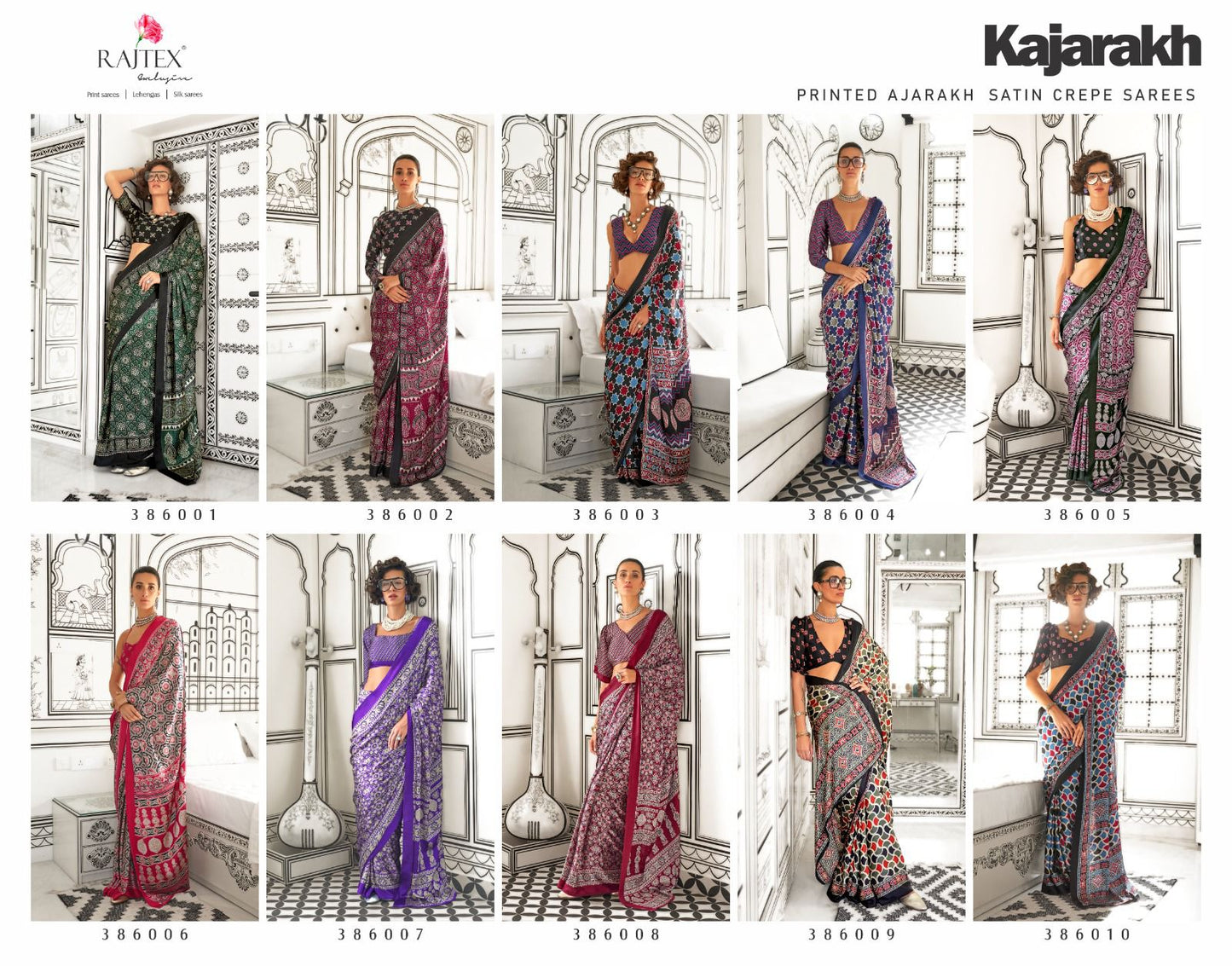 Kajarakh Rajtex Satin Crepe Sarees Exporter India