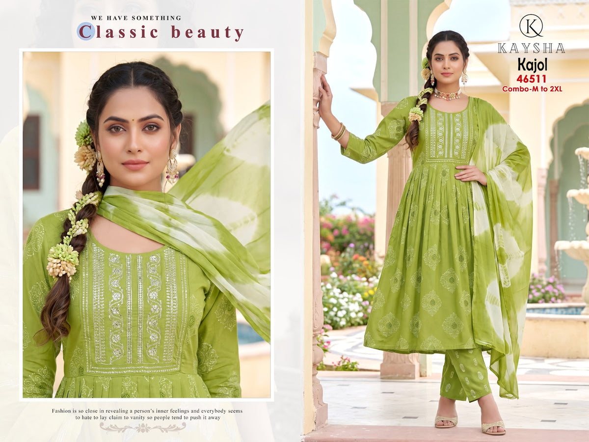 Kajol Kysa Liva Reyon Readymade Anarkali Suits Exporter India