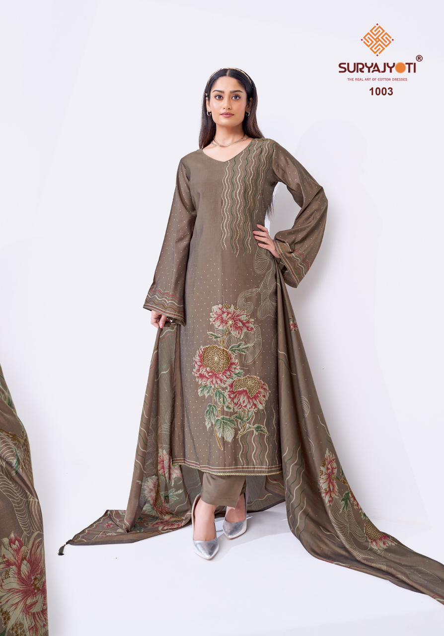 Kakoli Stitch Vol 1 Suryajyoti Modal Silk Readymade Pant Style Suits Wholesaler Ahmedabad