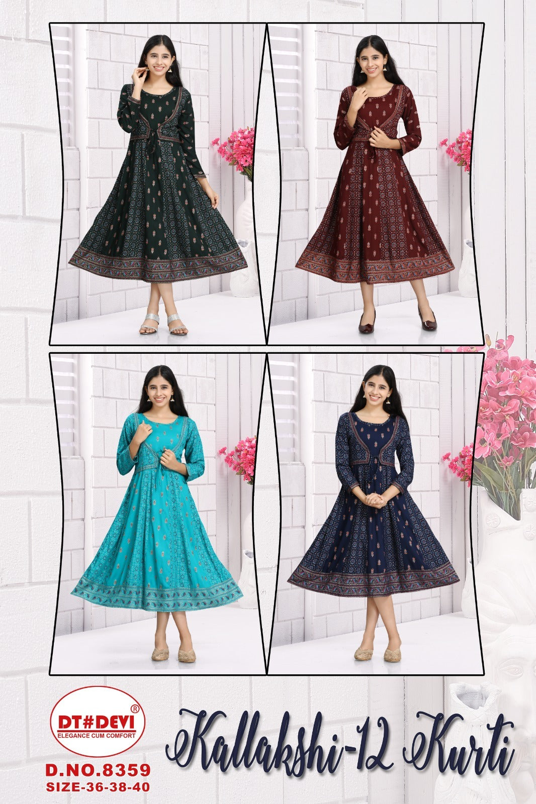 Kallakshi Vol 12-8359 Dt Devi Rayon Anarkali Kurtis Manufacturer