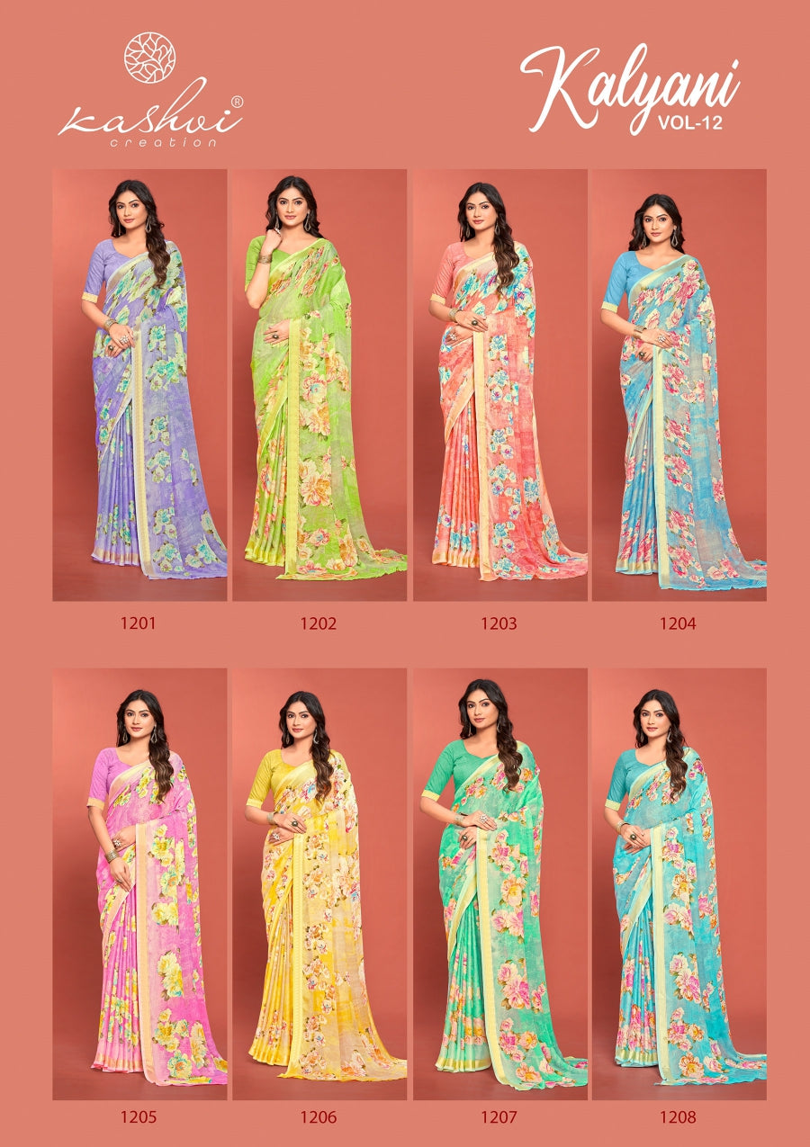 Kalyani Vol 12 Kashvi Creation Dull Moss Sarees Wholesaler