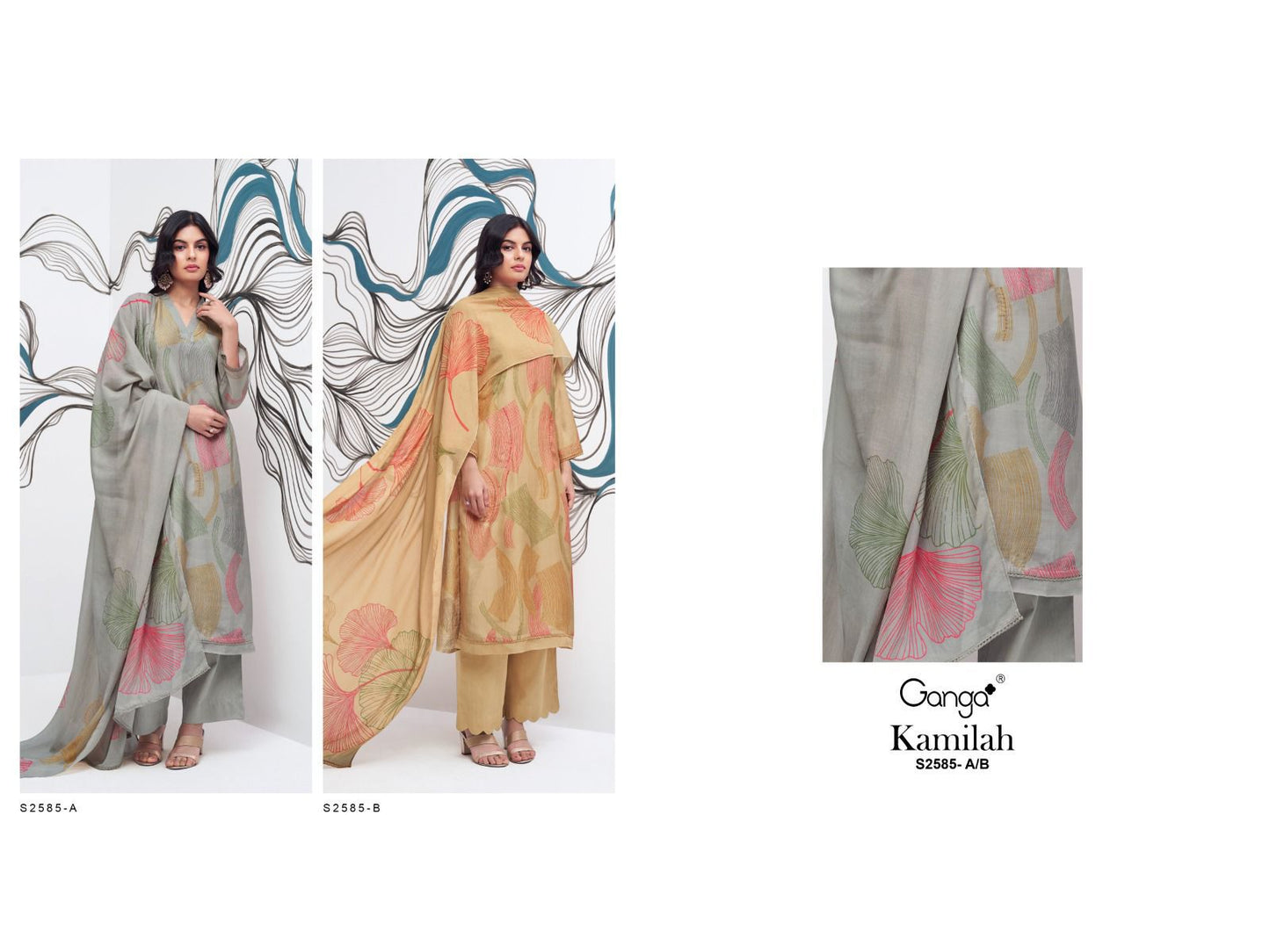 Kamilah-2585 Ganga Premium Bemberg Plazzo Style Suits Wholesale