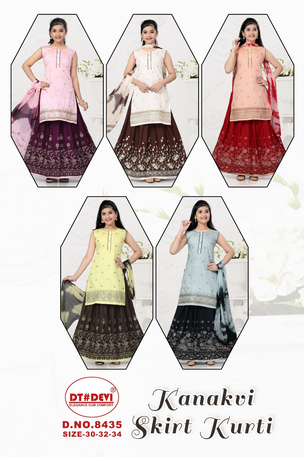Kanakvi 8435 Dt Devi Silk Girls Readymade Skirt Style Suits