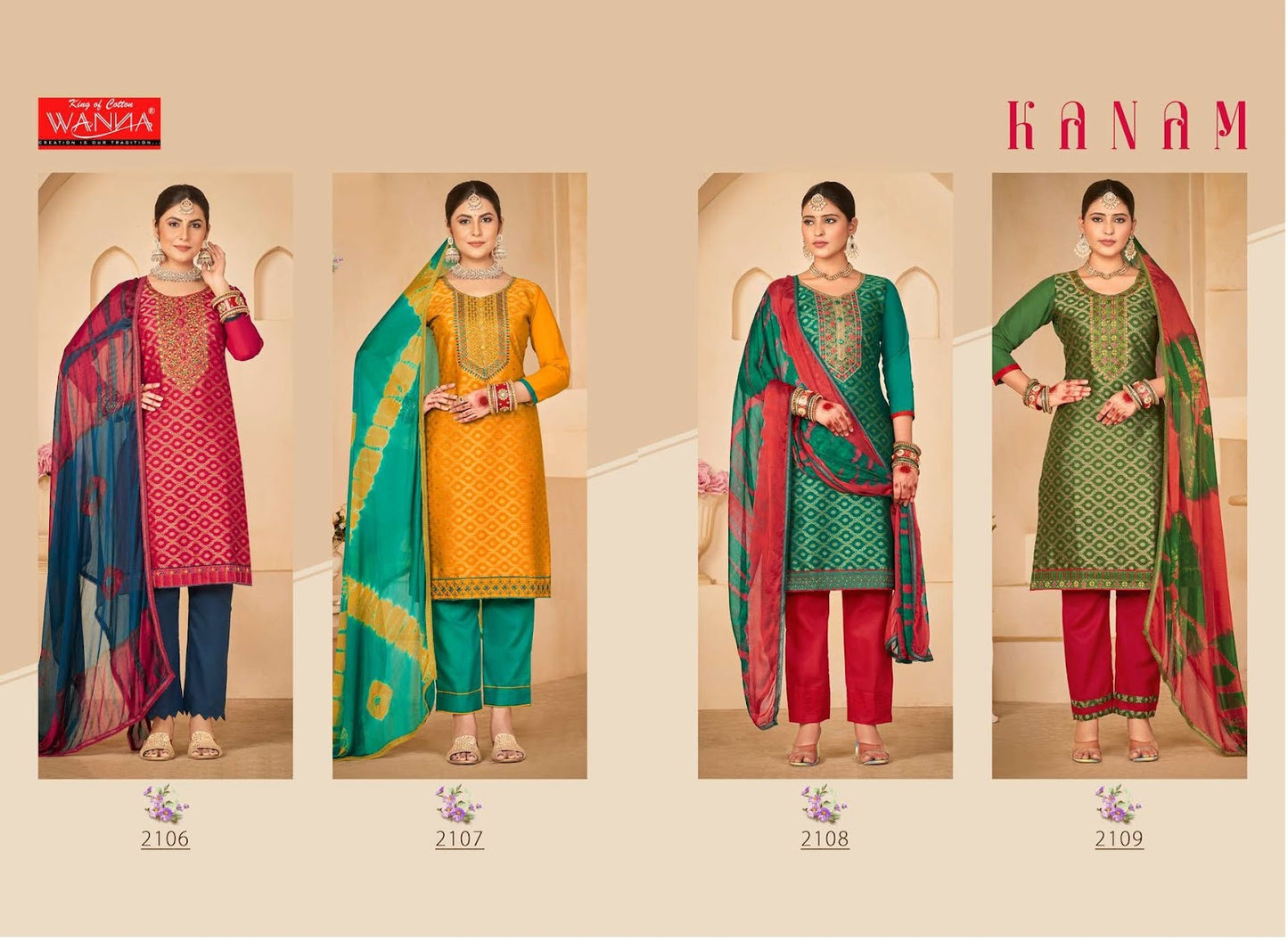 Kanam Wanna Cotton Satin Pant Style Suits Wholesaler Gujarat