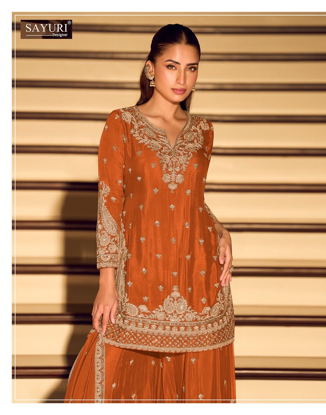 Kanchan Gold Sayuri Chinnon Silk Readymade Sharara Suits Wholesaler India