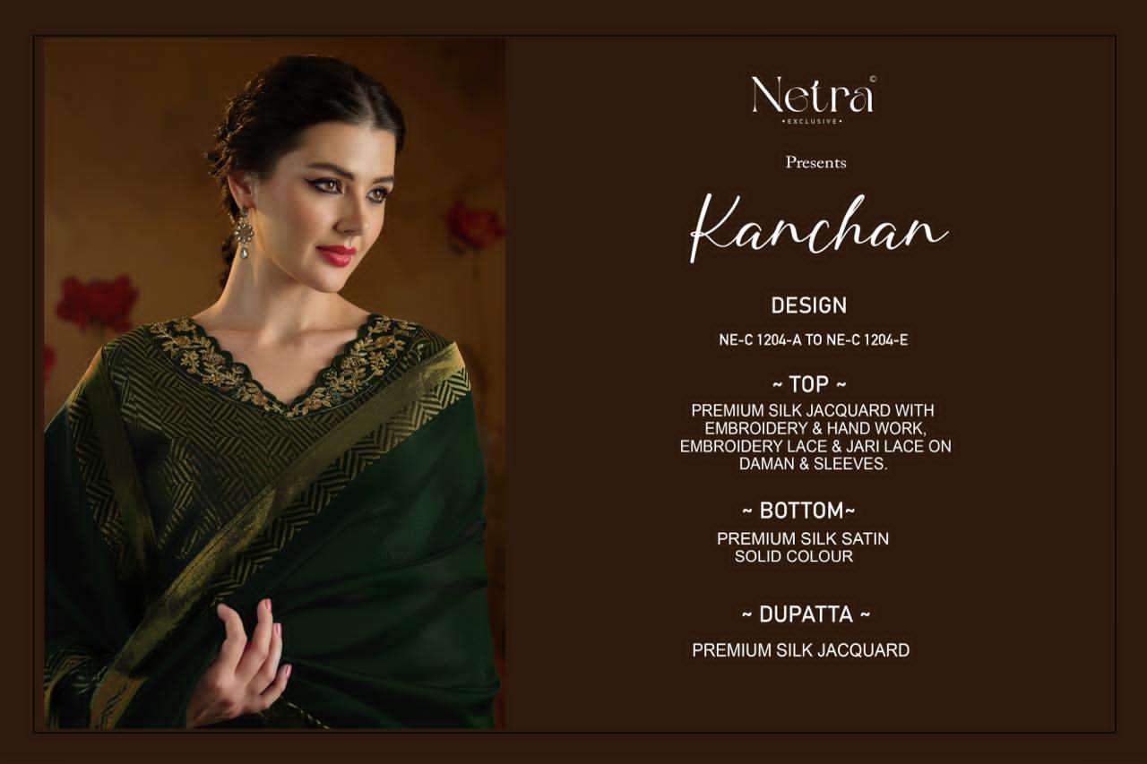Kanchan Netra Silk Jacquard Pant Style Suits Manufacturer Gujarat