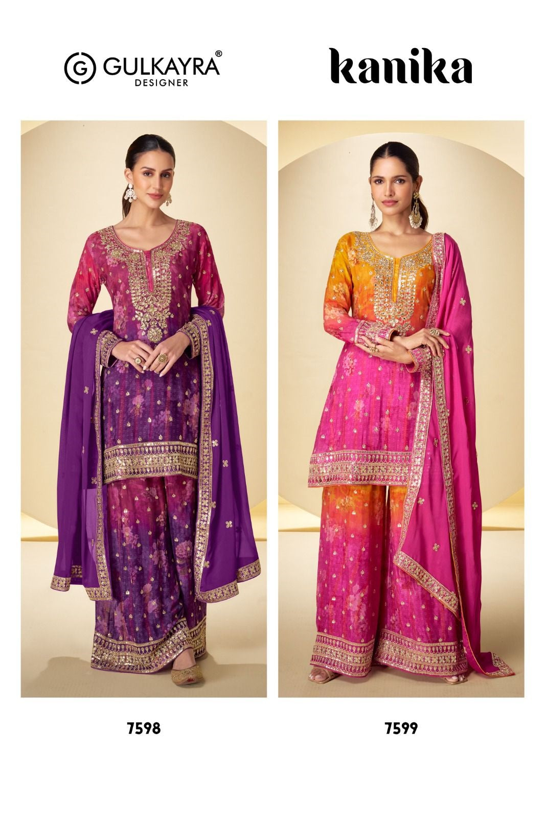 Kanika Gulkayra Designer Chinon Readymade Plazzo Style Suits Exporter Ahmedabad