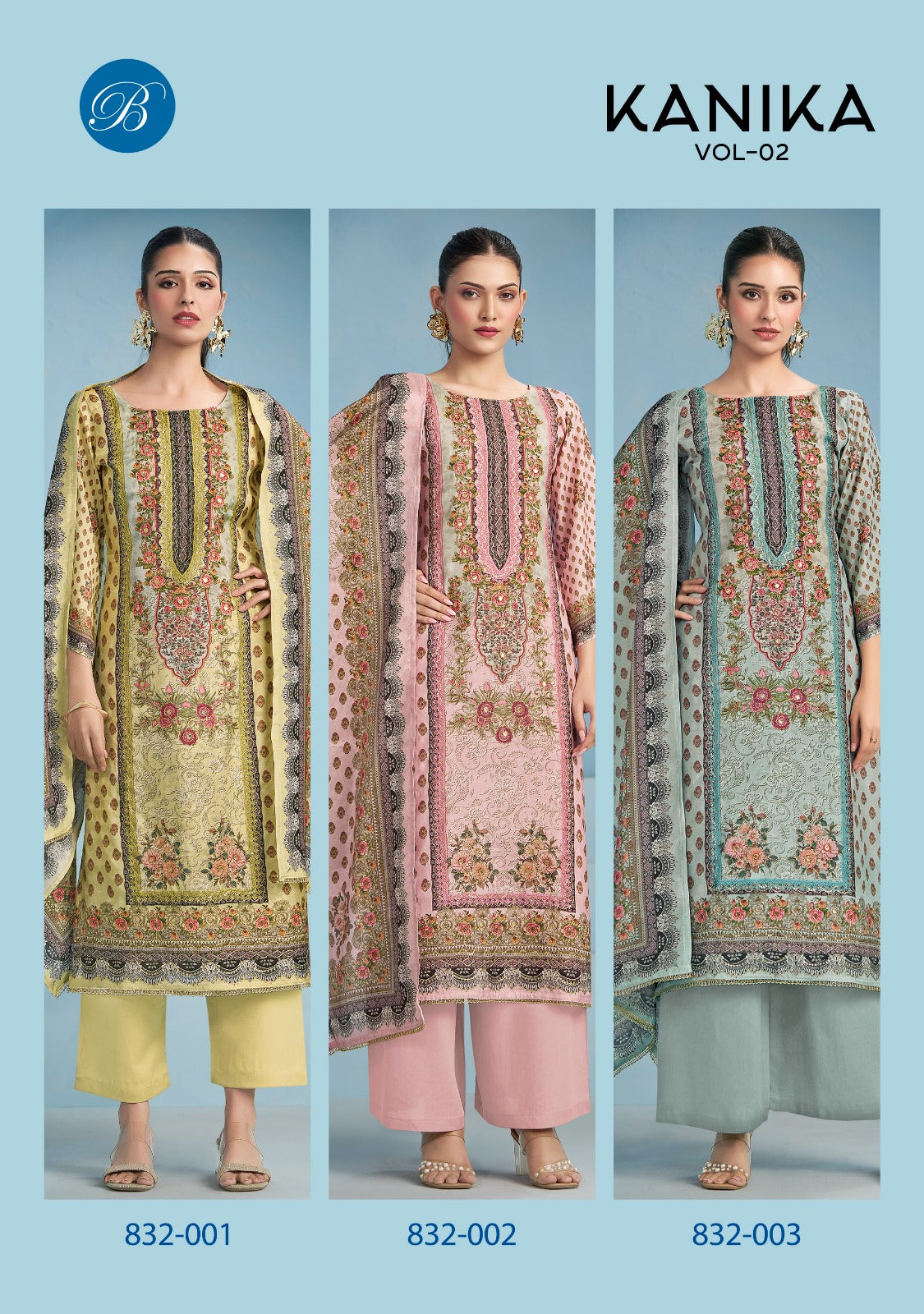 Kanika Vol 2 Belliza Designer Studio Pure Viscose Karachi Salwar Suits Exporter Ahmedabad
