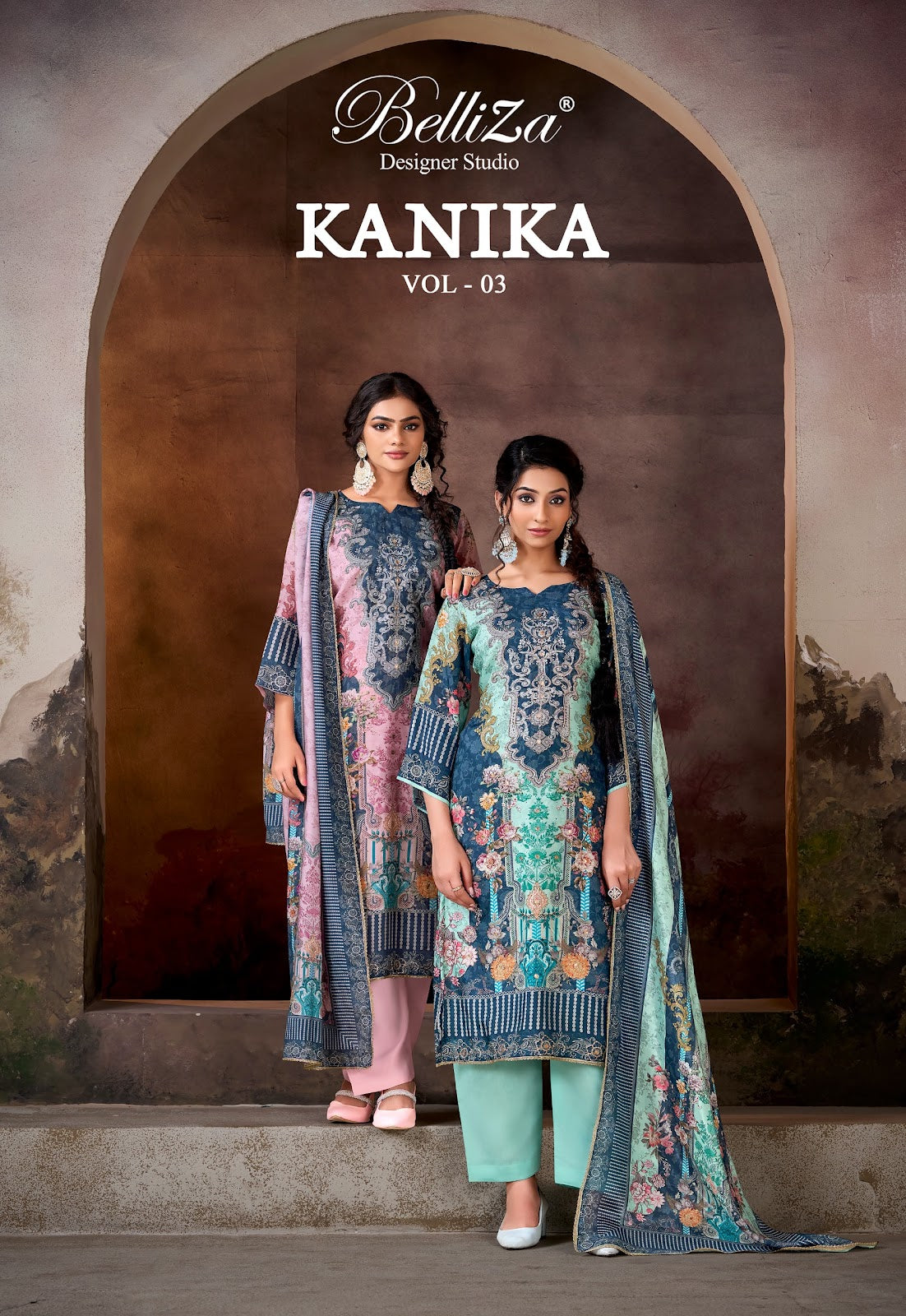 Kanika Vol 3 Belliza Designer Studio Viscose Muslin Karachi Salwar Suits Supplier Ahmedabad