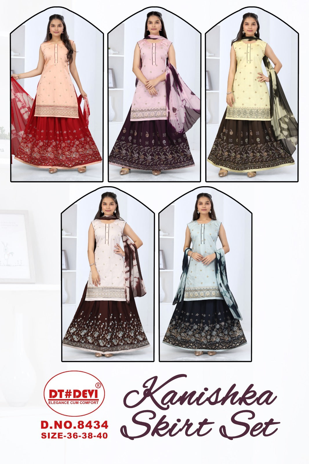 Kanishka 8434 Dt Devi Silk Girls Readymade Skirt Style Suits