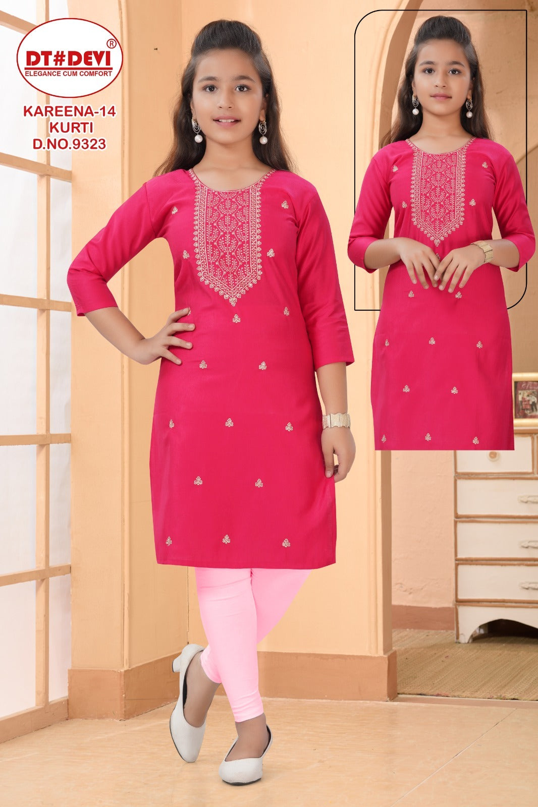 Kareena-14 Dn 9323 Dt Devi Gadwal Silk Girls Kurti Supplier India