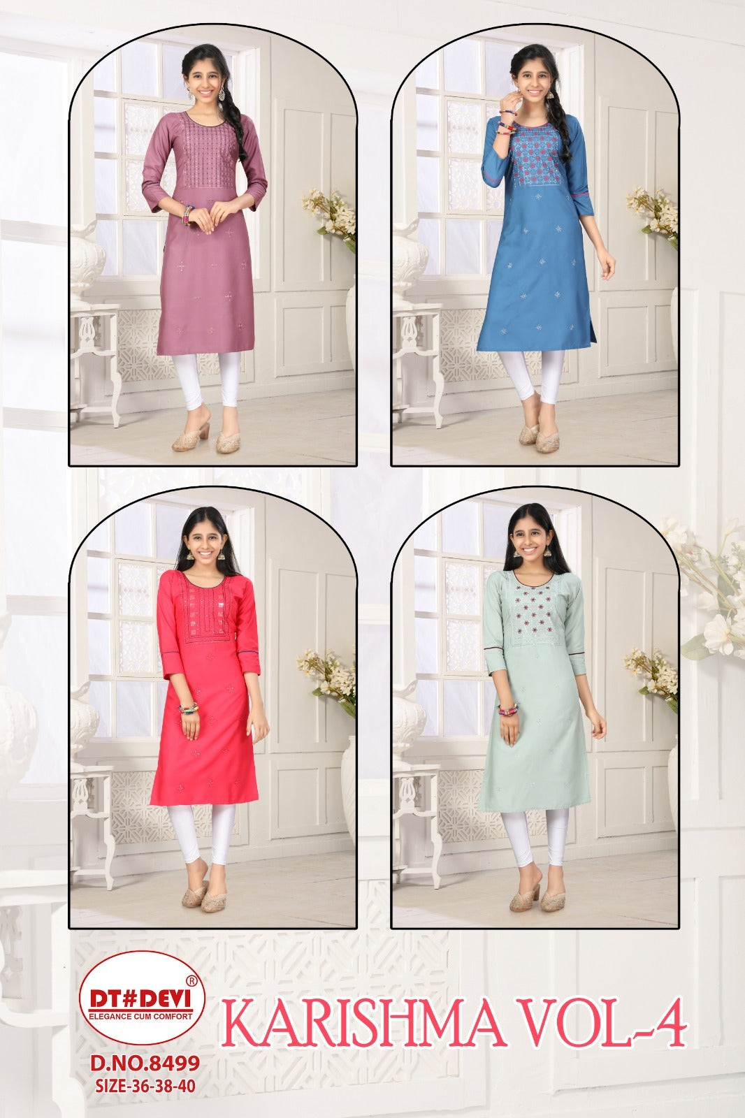 Karishma Vol 4-8499 Dt Devi Rayon 22Kg Knee Length Kurtis Exporter