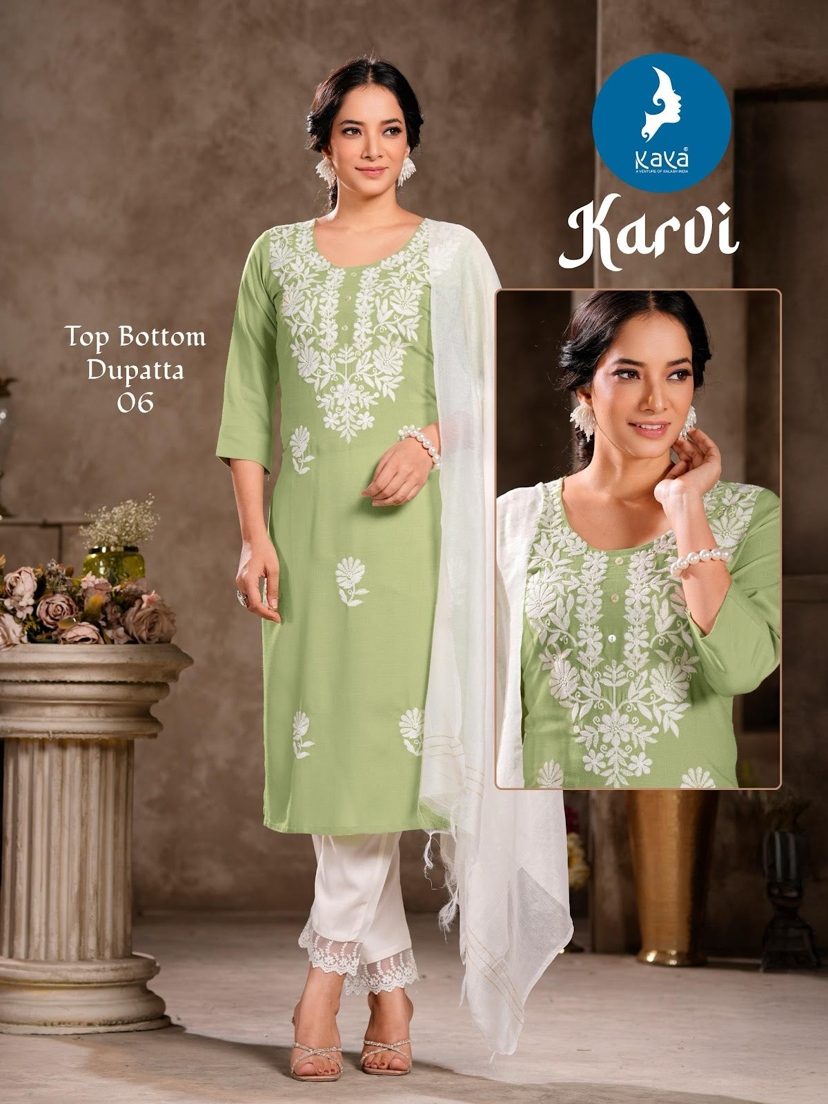 Karvi Kaya Rayon Slub Readymade Pant Style Suits Wholesaler