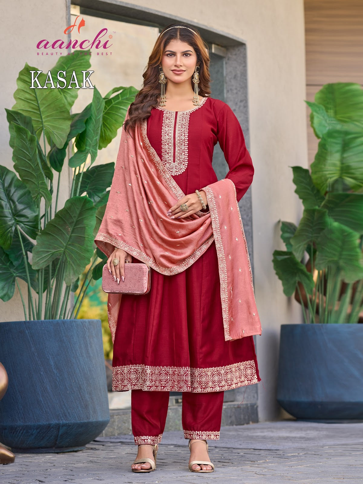 Kasak Aanchi Vichitra Silk Readymade Anarkali Suits Manufacturer Ahmedabad