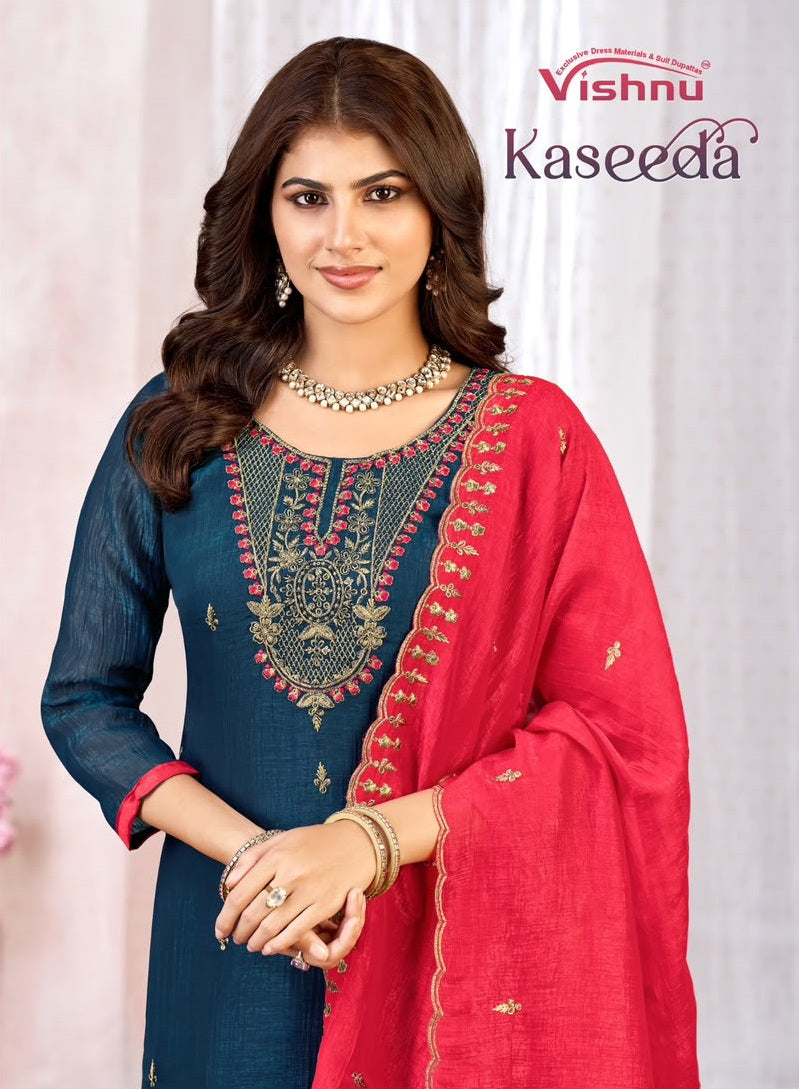 Kaseeda Vishnu Impex Crunchy Silk Pant Style Suits Wholesaler Gujarat
