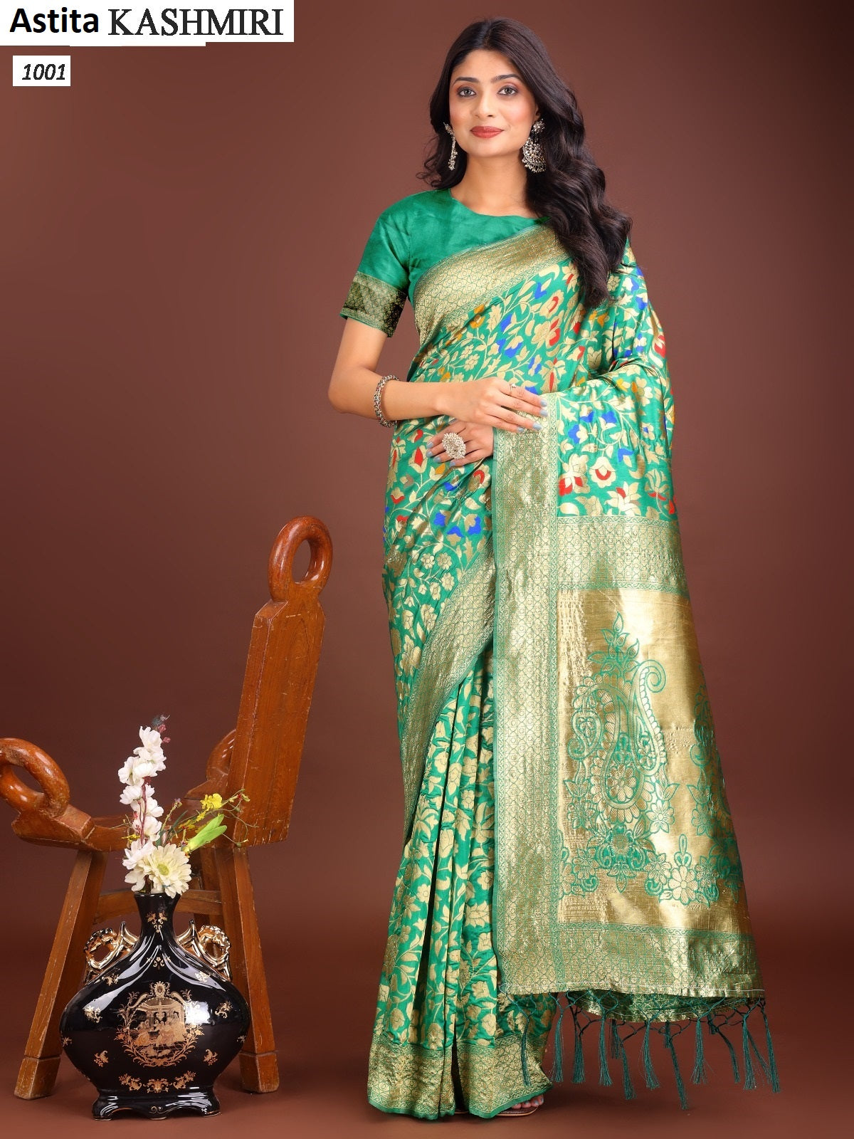 Kashmiri 1001 To 1006 Astita Lichi Silk Sarees Wholesaler Gujarat