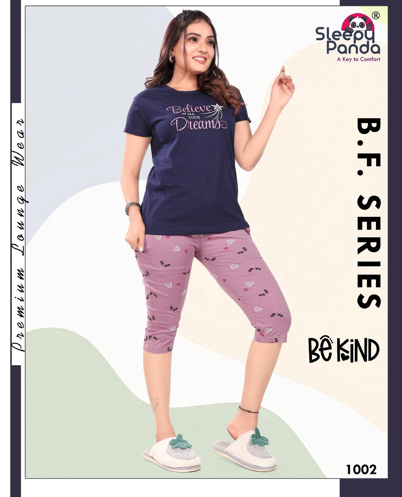 Kashti 1002 Sleepy Panda Sinker Capri Night Suits Wholesaler Ahmedabad
