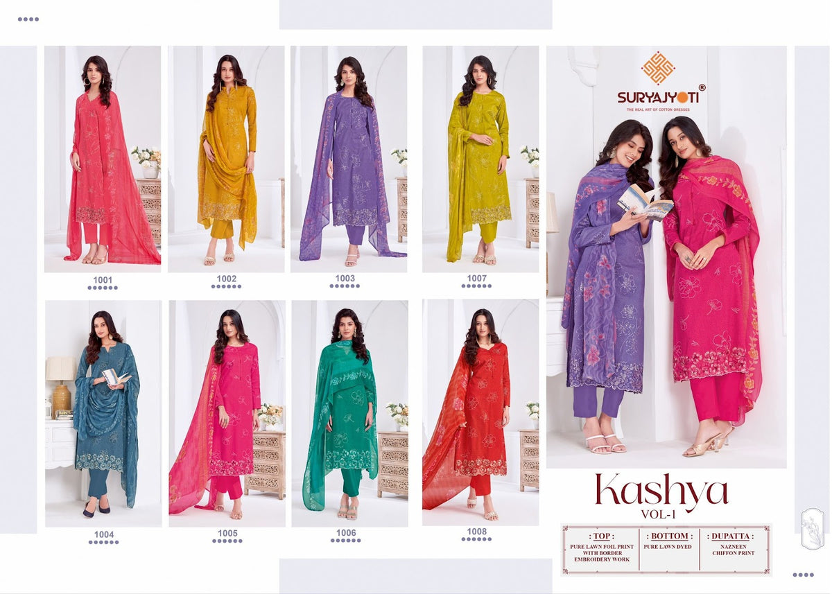 Kashya Vol 1 Suryajyoti Lawn Cotton Pant Style Suits Supplier