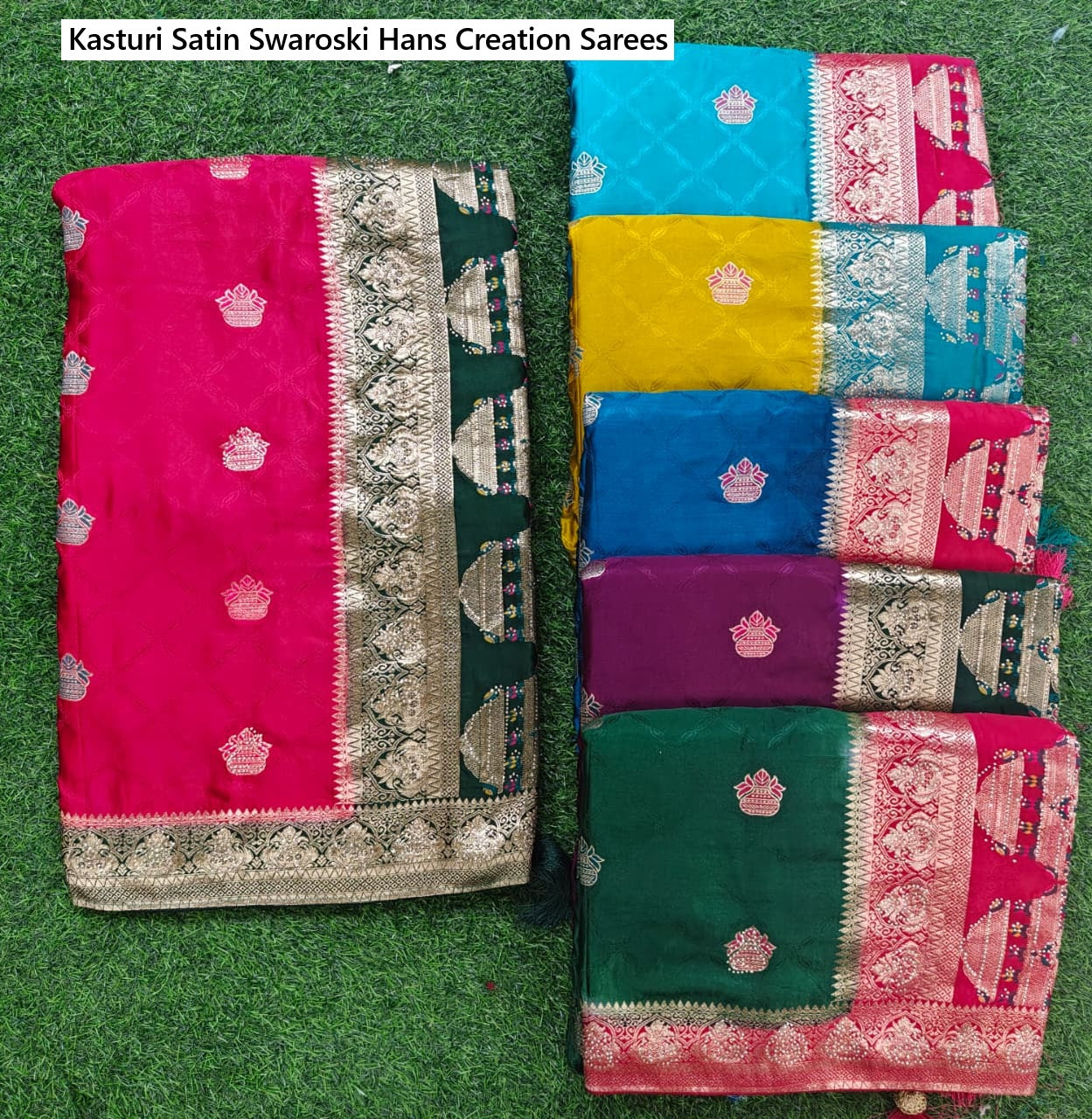 Kasturi Satin Swaroski Hans Creation Sarees Wholesaler India