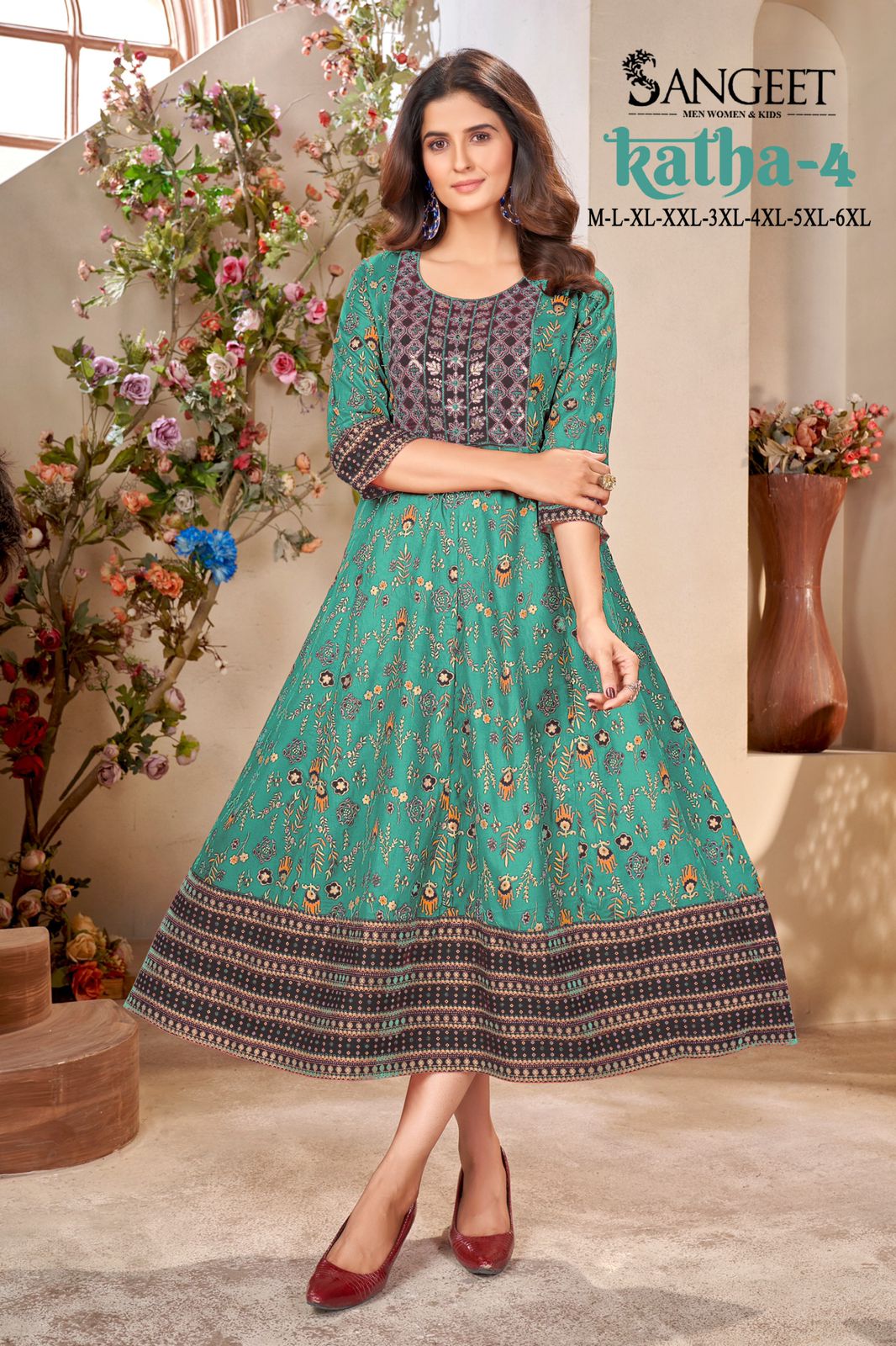 Katha 4 Sangeet Heavy Rayon Anarkali Kurtis Exporter Ahmedabad
