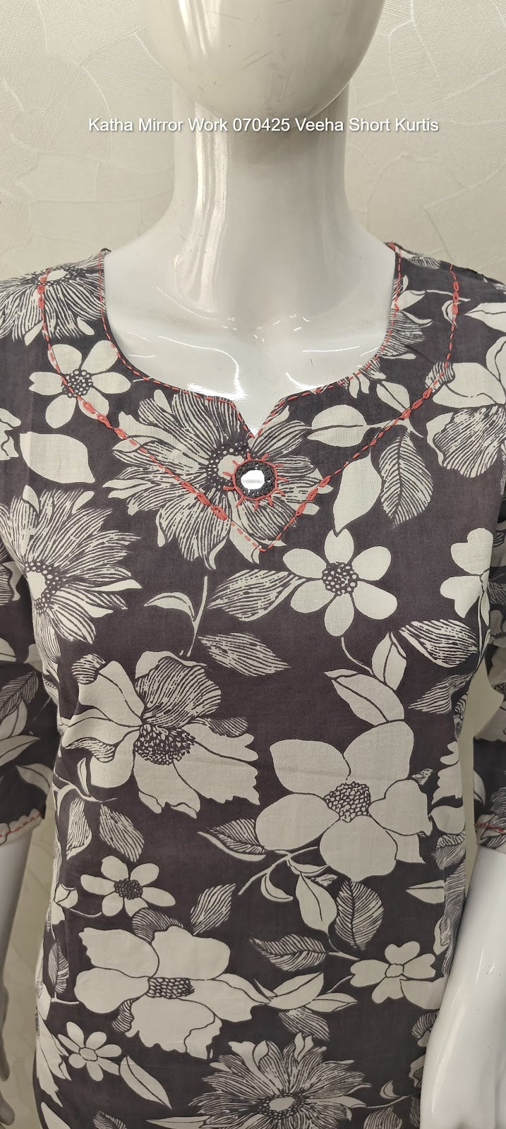 Katha Mirror Work 070425 Veeha Cotton Short Kurtis Exporter Ahmedabad