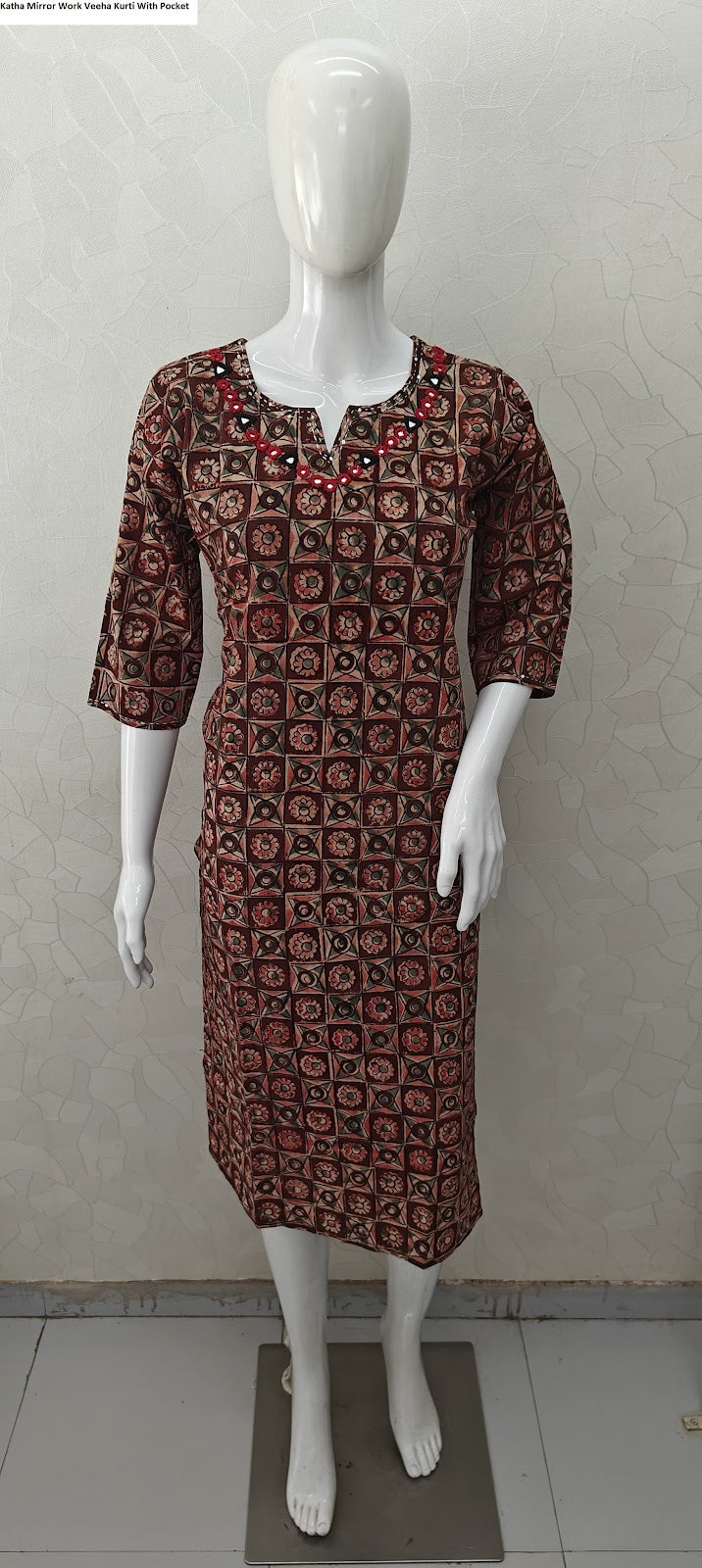 Katha Mirror Work Veeha Cotton Kurti With Pocket Manufacturer Ahmedabad