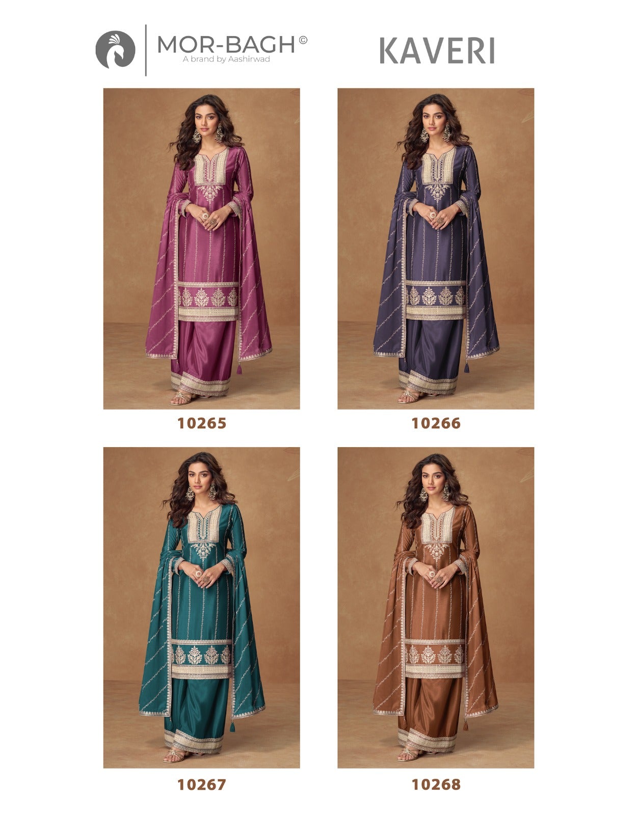 Kaveri Aashirwad Mor Bagh Chinon Silk Readymade Plazzo Style Suits Exporter India
