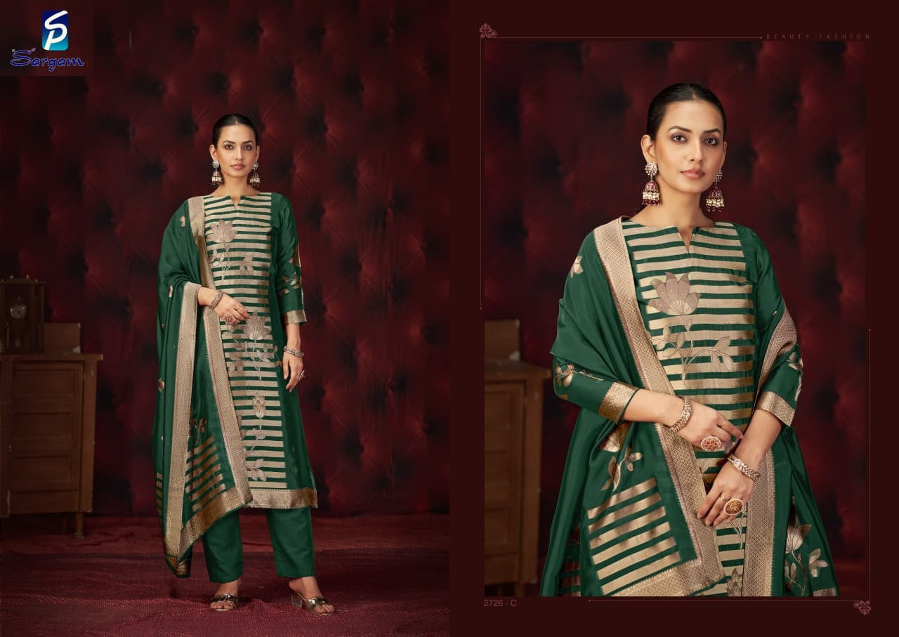 Kayan Sargam Prints Silk Jacquard Pant Style Suits Wholesaler