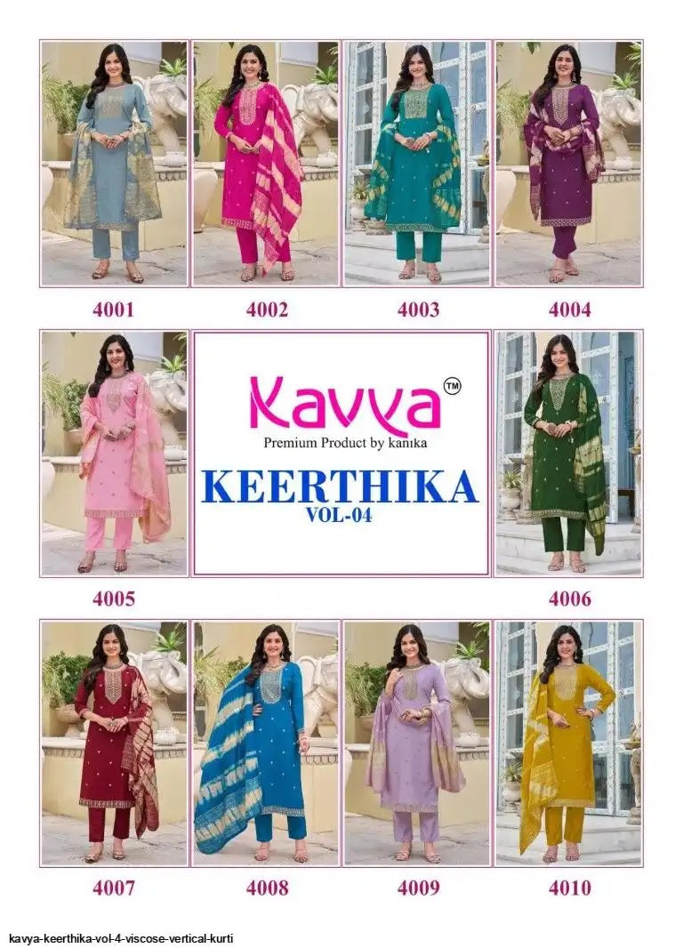 Keerthika Vol 4 Kavya Viscose Readymade Pant Style Suits Supplier Gujarat
