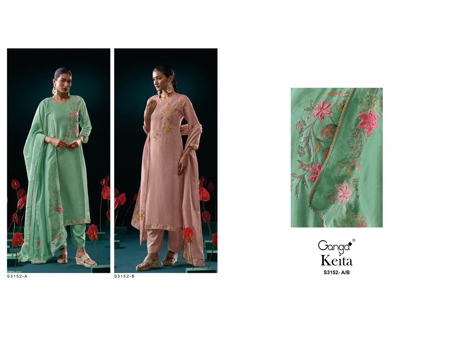 Keita S3152 Ganga Gadwal Silk Plazzo Style Suits Supplier Ahmedabad