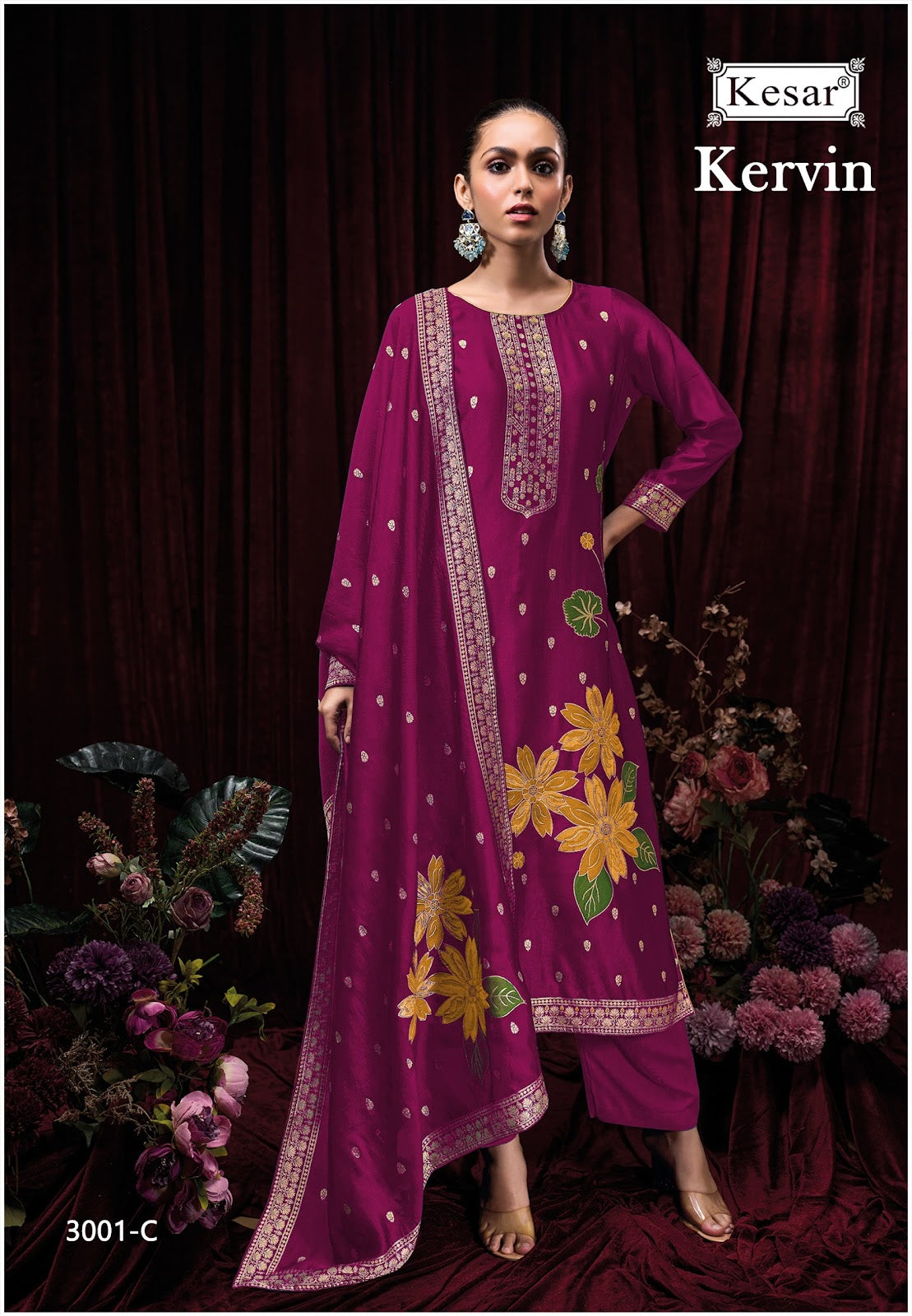 Kervin 3001 Kesar Premium Silk Plazzo Style Suits Wholesaler